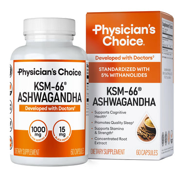 Physician's CHOICE KSM-66 Ashwagandha Root Powder Extract 1,000mg - Organic - with Black Pepper for Maximum Absorption - 5% Withanolides - Stress, Mood & Athletic Support - 60 Vegan Capsules Physician's CHOICE buy supplements canada