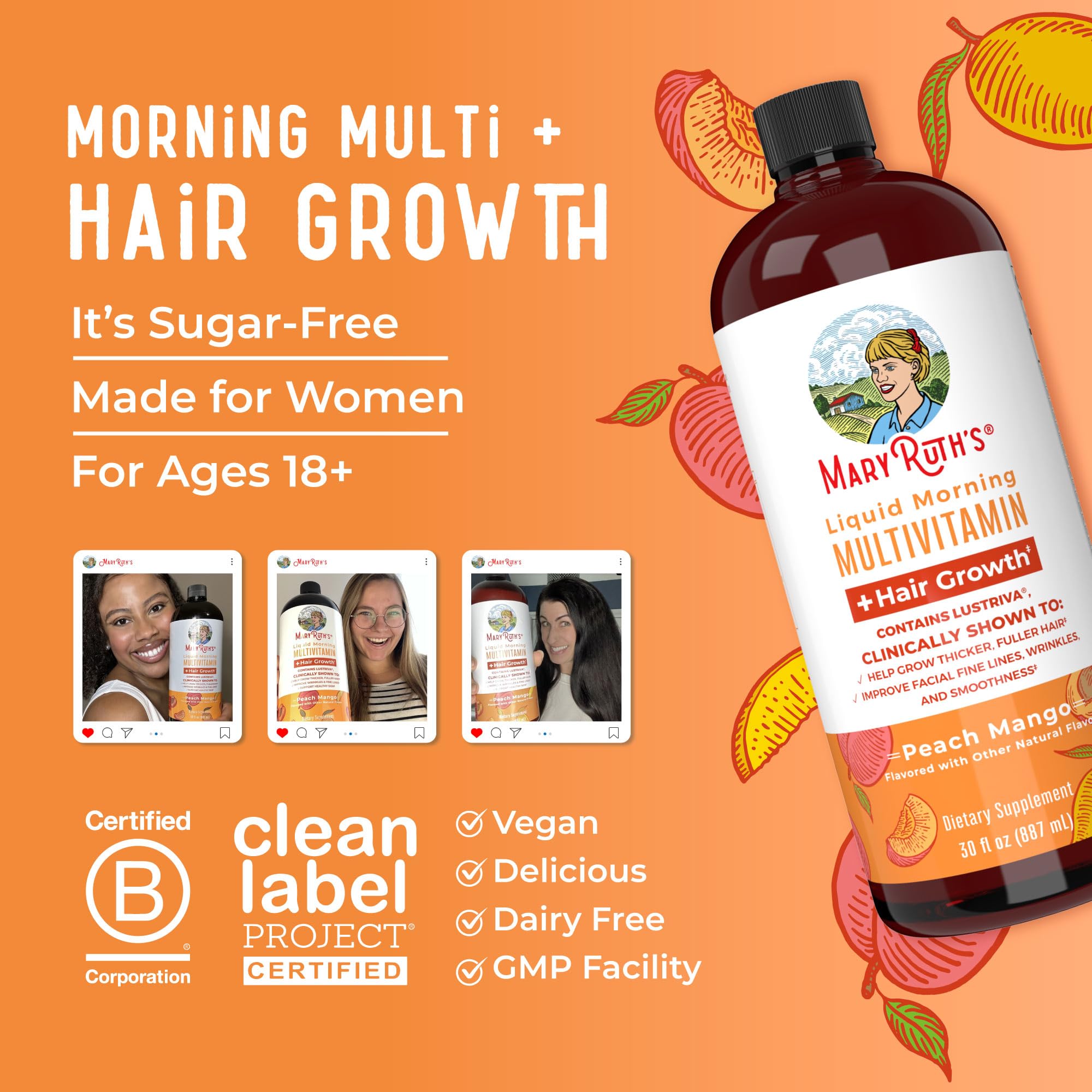 MaryRuth's Liquid Multivitamin+Hair Growth | Clinically Tested for Thicker Hair & Facial Wrinkles in Women | Biotin 10000mcg | Lustriva Hair Growth Supplement | MaryRuth Organics buy supplements canada