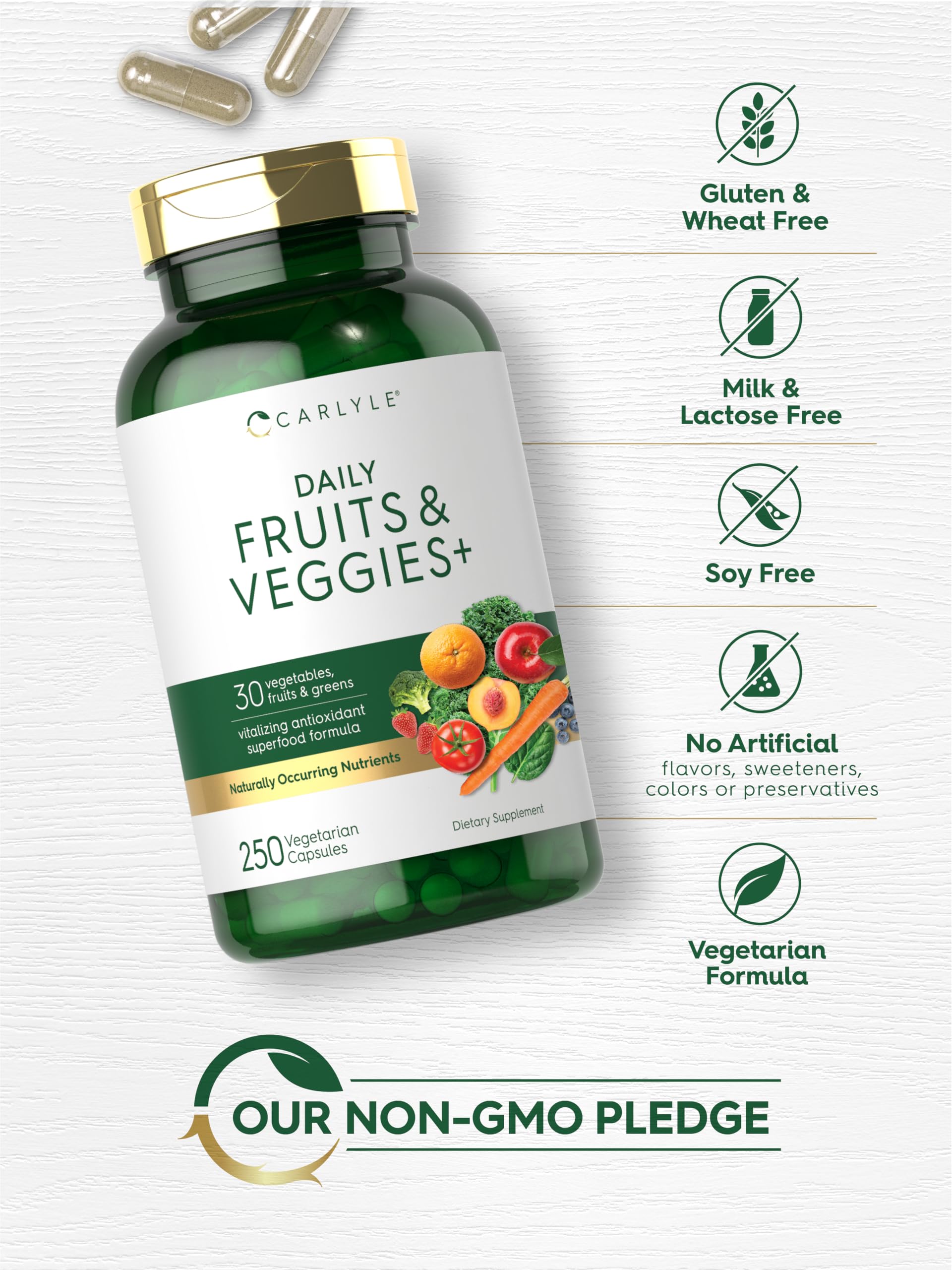 Carlyle Fruits and Veggies Supplement | 250 Capsules | Made with 30 Fruits and Vegetables | Vegetarian, Non-GMO, Gluten Free Superfood Formula Carlyle buy supplements canada