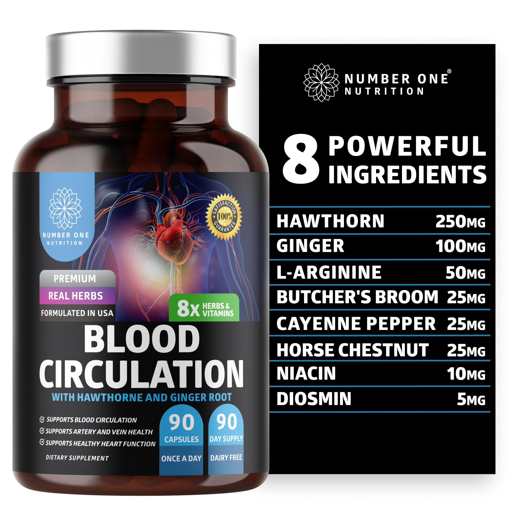 Number One Nutrition Premium Blood Circulation Supplement for Women and Men [8 Powerful Herbs & Vitamins] All Natural Blood Flow Supplement with Hawthorn, Butchers Broom and Cayenne Pepper, 90 Caps Number One Nutrition buy supplements canada
