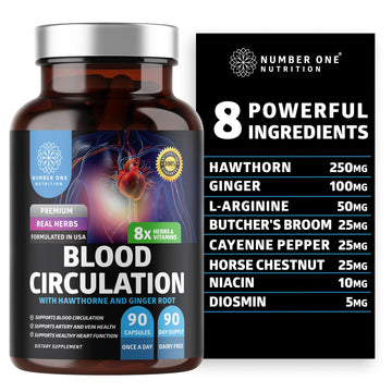 Number One Nutrition Premium Blood Circulation Supplement for Women and Men [8 Powerful Herbs & Vitamins] All Natural Blood Flow Supplement with Hawthorn, Butchers Broom and Cayenne Pepper, 90 Caps Number One Nutrition buy supplements canada