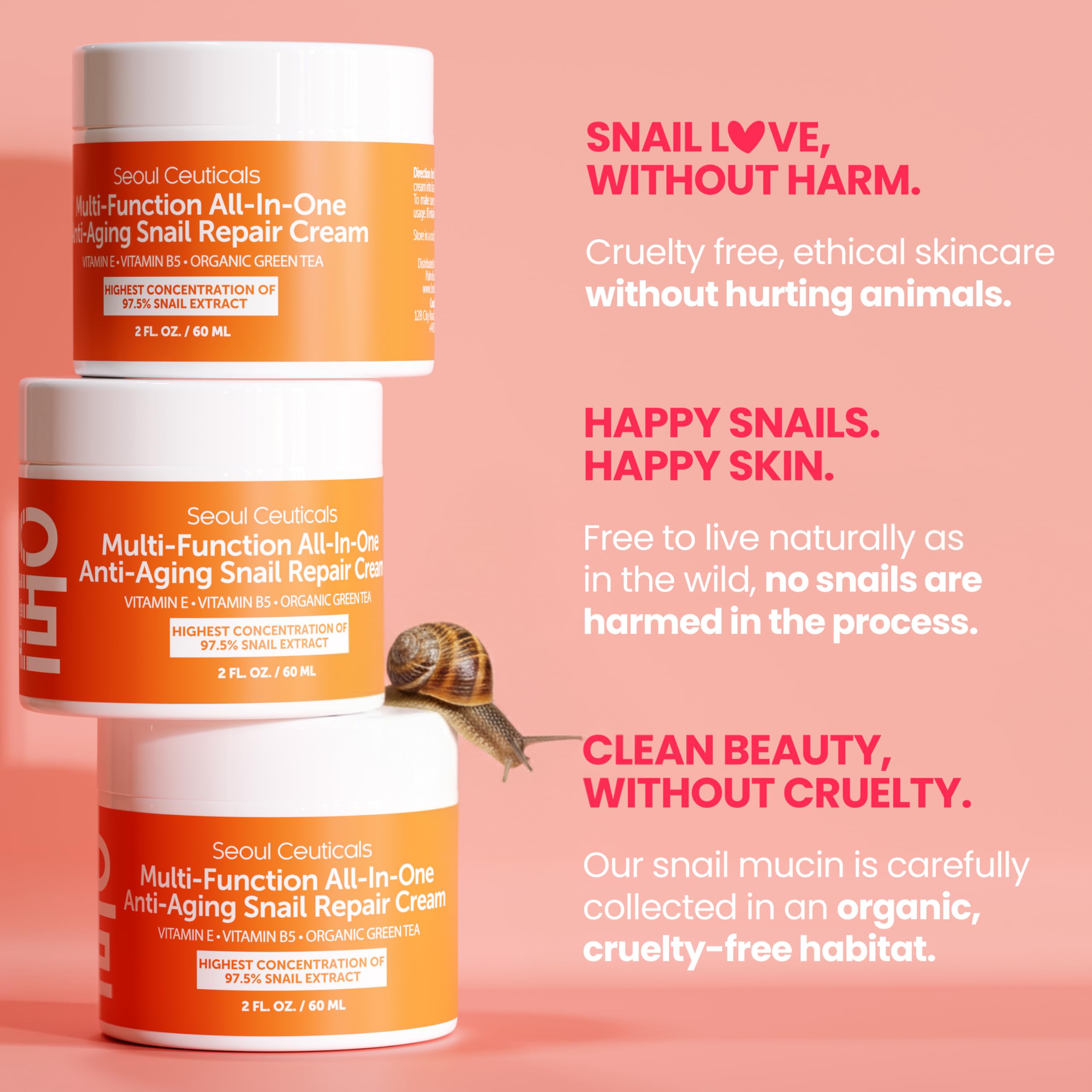 SeoulCeuticals Snail Mucin Moisturizer 97.5% - Korean Skin Care Snail Repair Cream - Day & Night Anti Aging K Beauty Skincare Cruelty Free 2oz SeoulCeuticals buy supplements canada