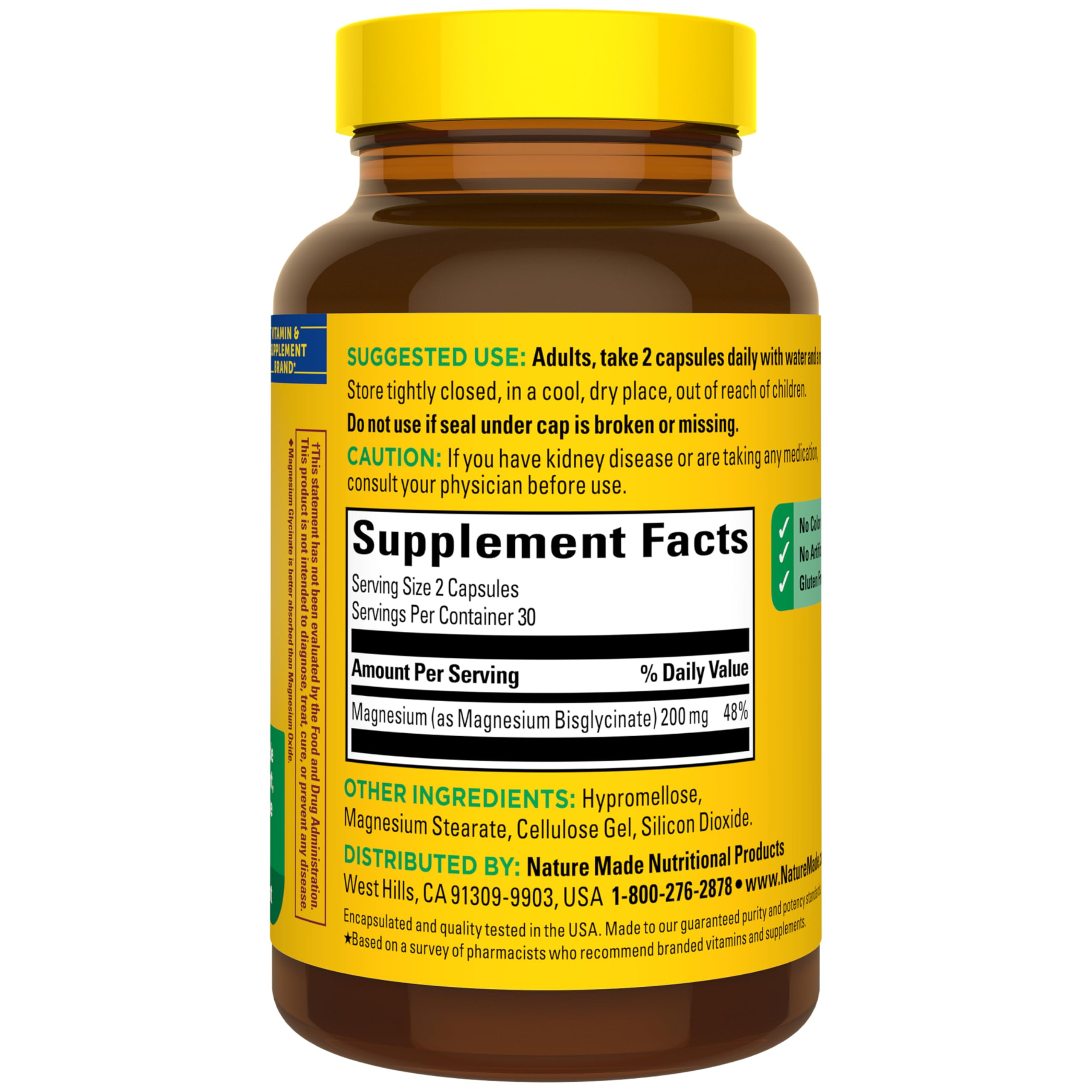 Nature Made Magnesium Glycinate 200 mg per Serving, Magnesium Supplement for Muscle, Heart, Nerve and Bone Support, 60 Magnesium Bisglycinate Capsules, 30 Day Supply Nature Made buy supplements canada