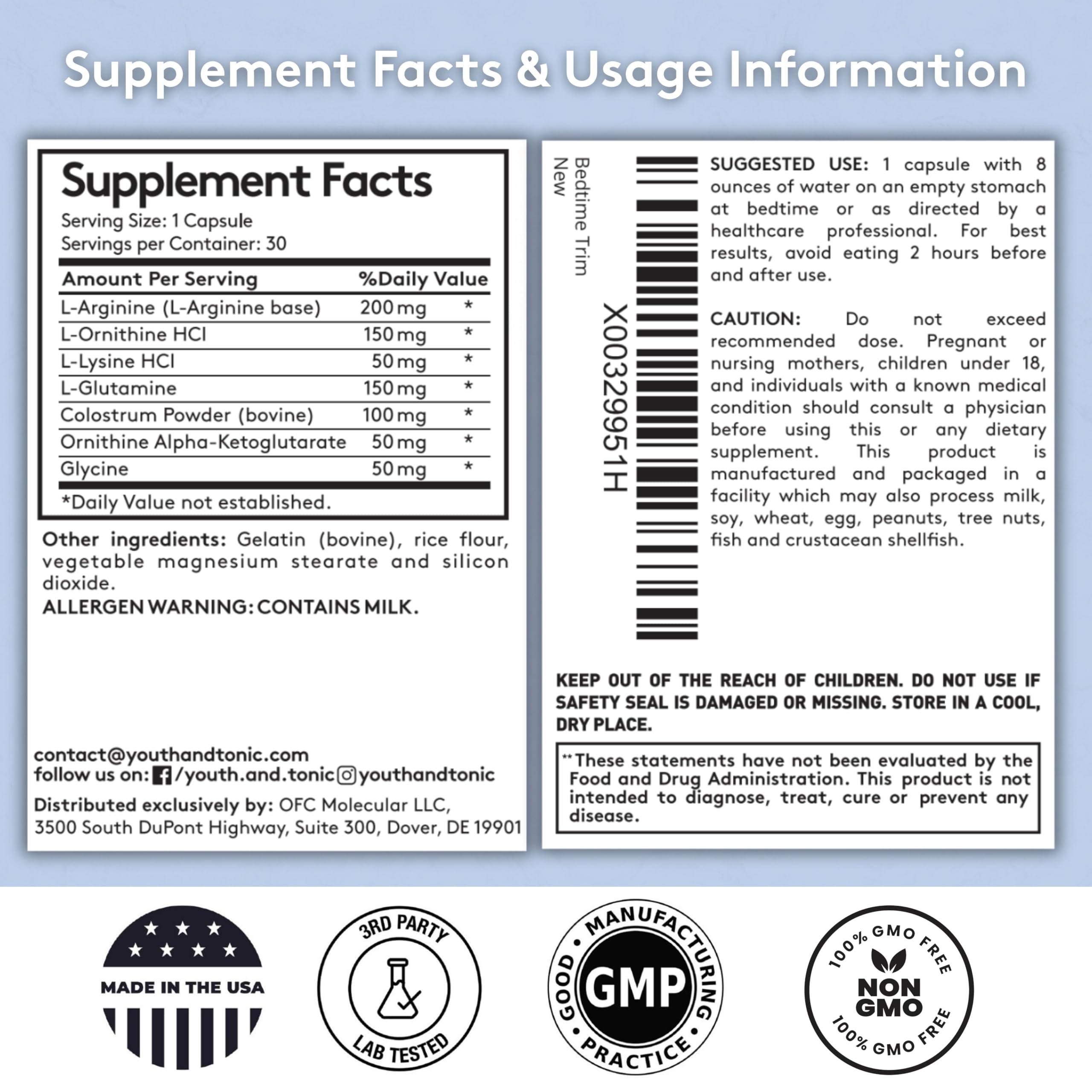 Youth & Tonic PM Bedtime Trim for Lean Appearance & Muscle Definition Support – Nighttime Amino Acids Supplement for Overnight Recovery, Men & Women, 30 Capsules Youth & Tonic buy supplements canada