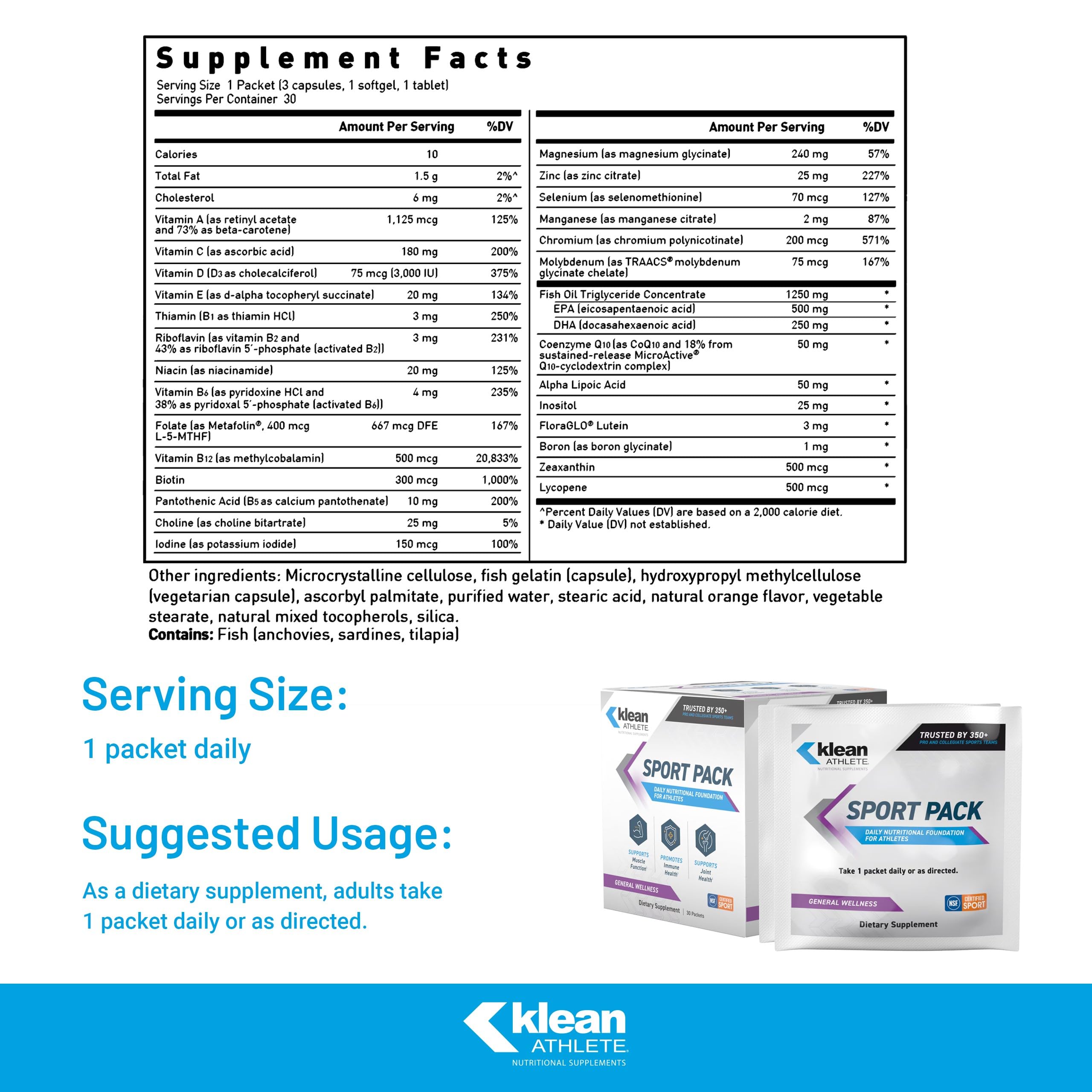 Klean Athlete Klean Sport Pack - Contains Magnesium Glycinate, Vitamin D & Omega-3 - Supports Muscle, Joint & Immune Health - NSF Certified - Daily Nutritional Supplement for Athletes - 30 Packets Klean Athlete buy supplements canada