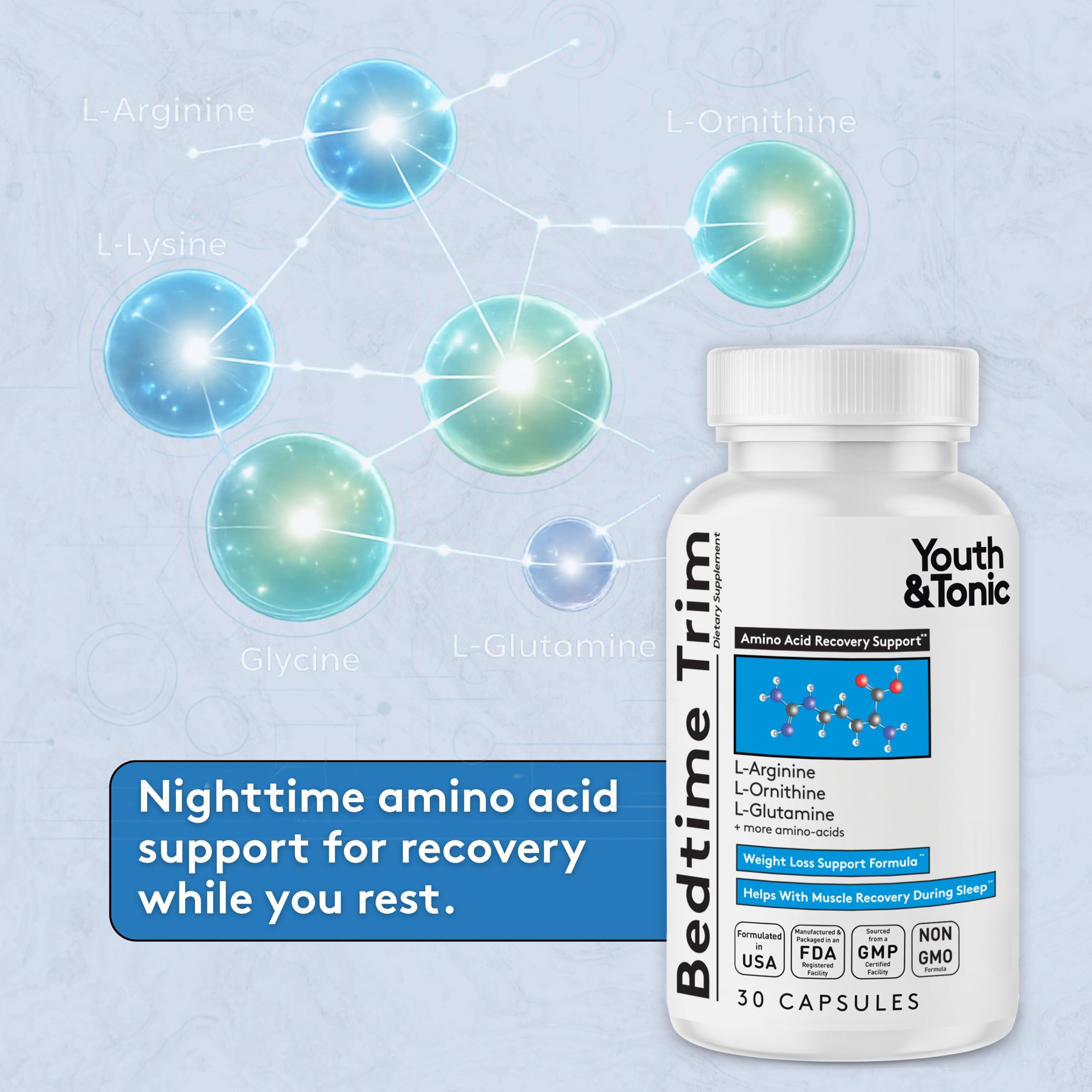 Youth & Tonic PM Bedtime Trim for Lean Appearance & Muscle Definition Support – Nighttime Amino Acids Supplement for Overnight Recovery, Men & Women, 30 Capsules Youth & Tonic buy supplements canada