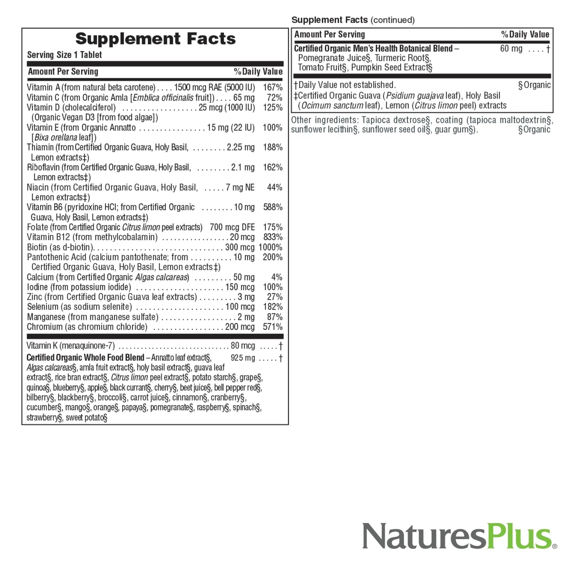 NaturesPlus Source of Life Garden Men’s Once Daily Multivitamin - 30 Tablets - Supports Energy & Stamina Nature's Plus buy supplements canada