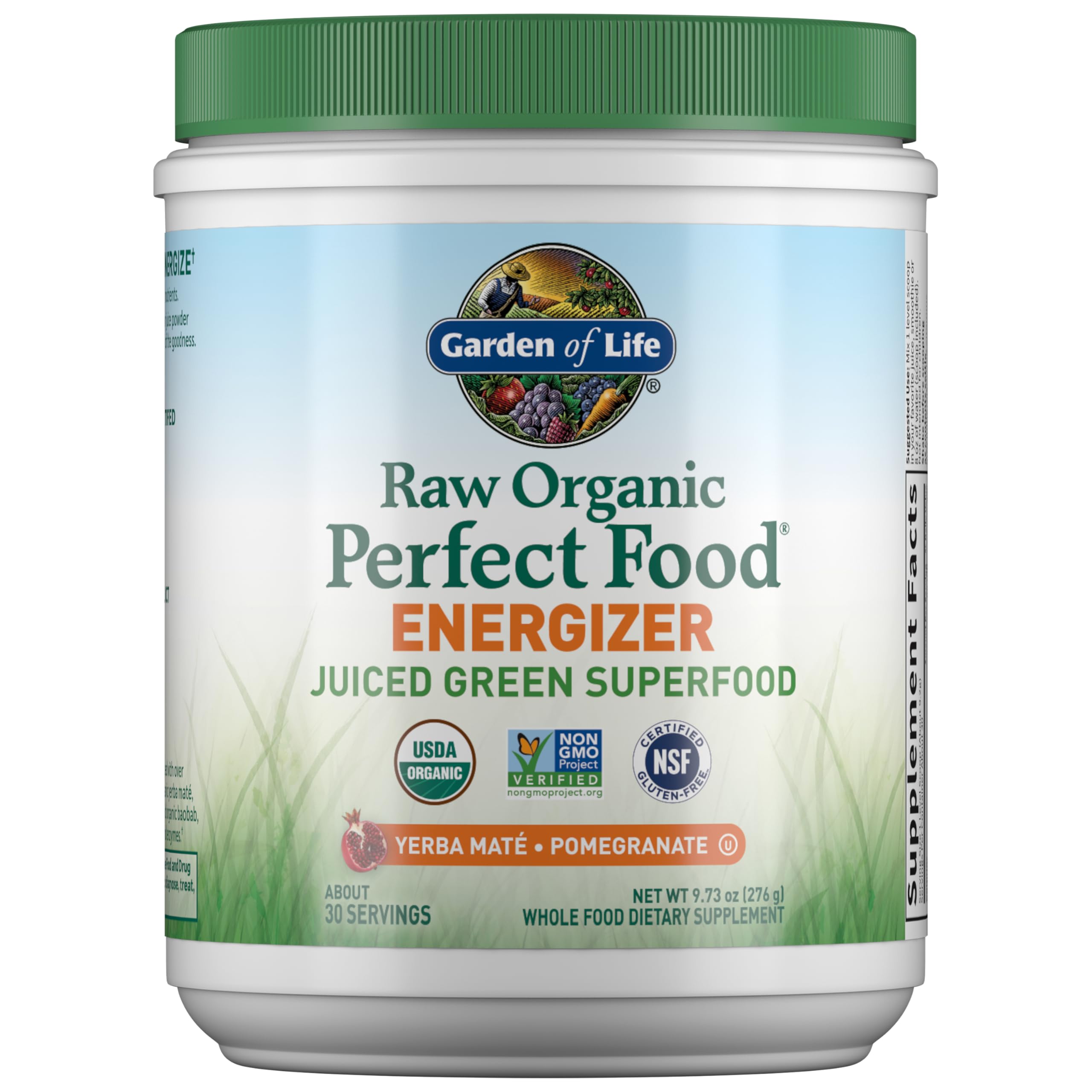 Garden of Life Raw Organic Perfect Food Energizer Juiced Green Superfood Powder - Yerba Mate Pomegranate, 30 Servings, Green Superfood Powder & Probiotics, Gluten Free Whole Food Greens Supplements Garden of Life buy supplements canada