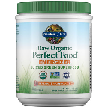 Garden of Life Raw Organic Perfect Food Energizer Juiced Green Superfood Powder - Yerba Mate Pomegranate, 30 Servings, Green Superfood Powder & Probiotics, Gluten Free Whole Food Greens Supplements Garden of Life buy supplements canada