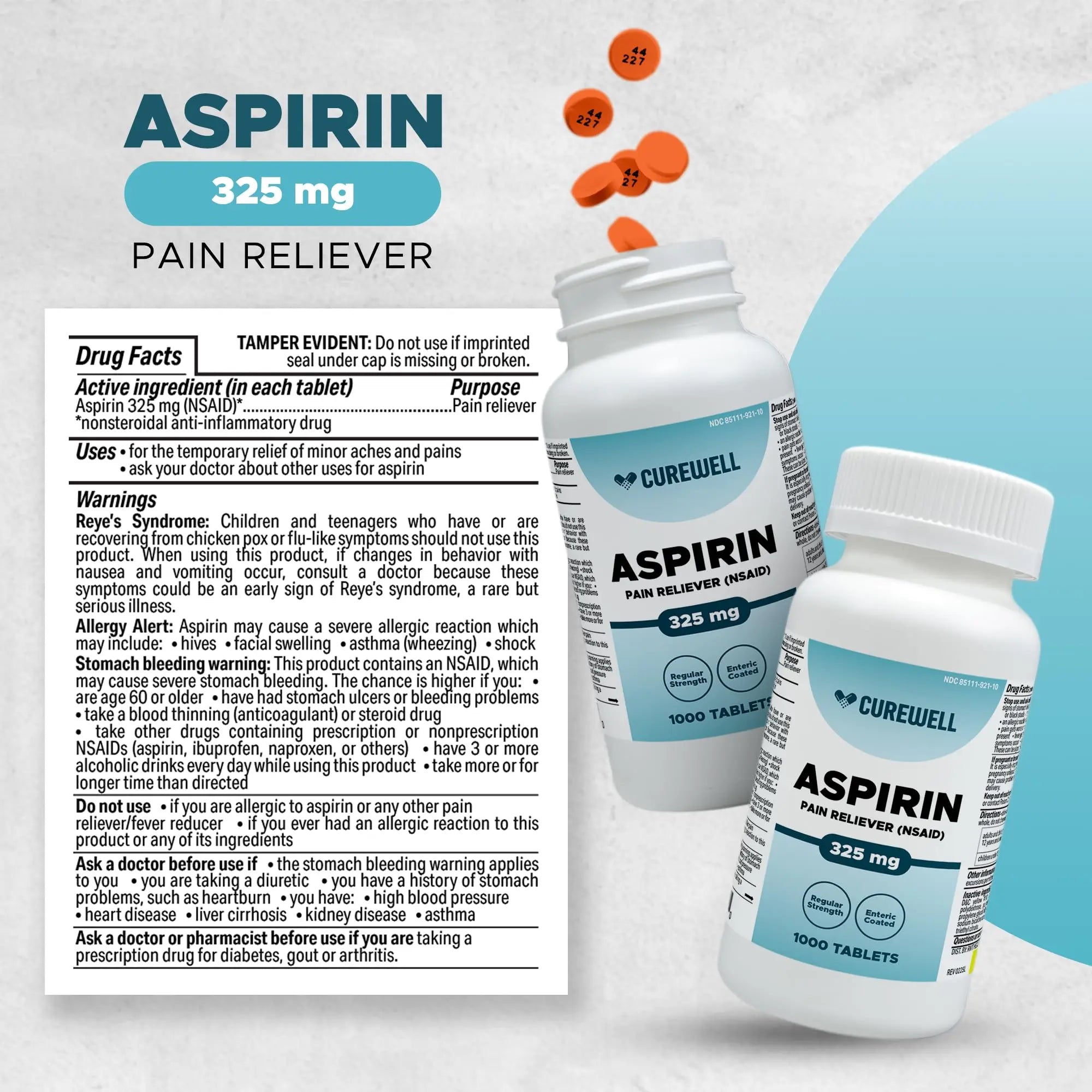 CUREWELL Enteric Coated Aspirin Tablets 325mg (1000 Count) NSAID Pain Reliever & Fever Reducer Coated Aspirin for Adults - Regular Strength for Headache Arthritis Menstrual & Muscle Pain CUREWELL buy supplements canada