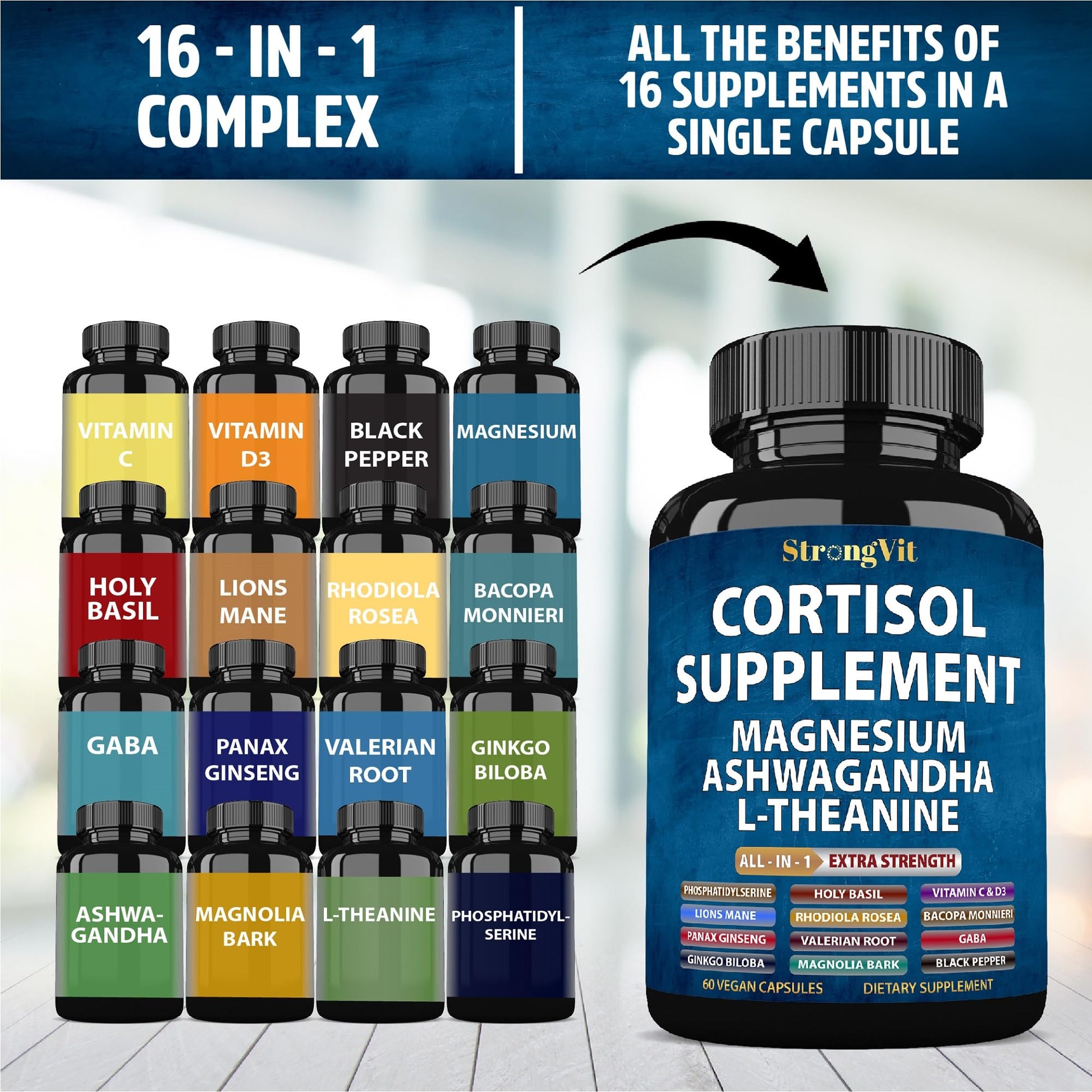 StrongVit Cortisol Supplements for Women and Men with Magnesium, Ashwagandha & L-Theanine. High Cortisol Reducer, Manager, Detox, Lower and Control. Sleep Support & Stress Relief, USA StrongVit buy supplements canada