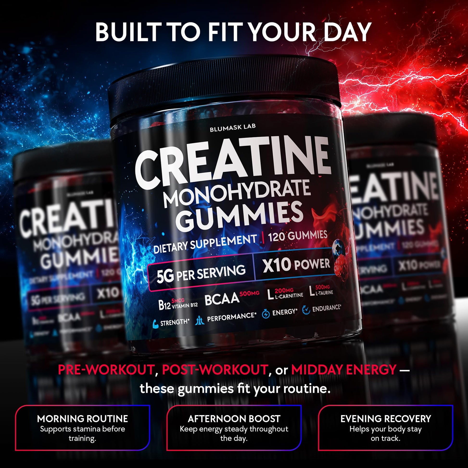 Creatine Monohydrate Gummies Complex 5000 MG for Men & Women, Preworkout Gummy with BCAA, L-Carnitine, Taurine & Vitamin B12 for Muscle Growth, Blumask Lab buy supplements canada