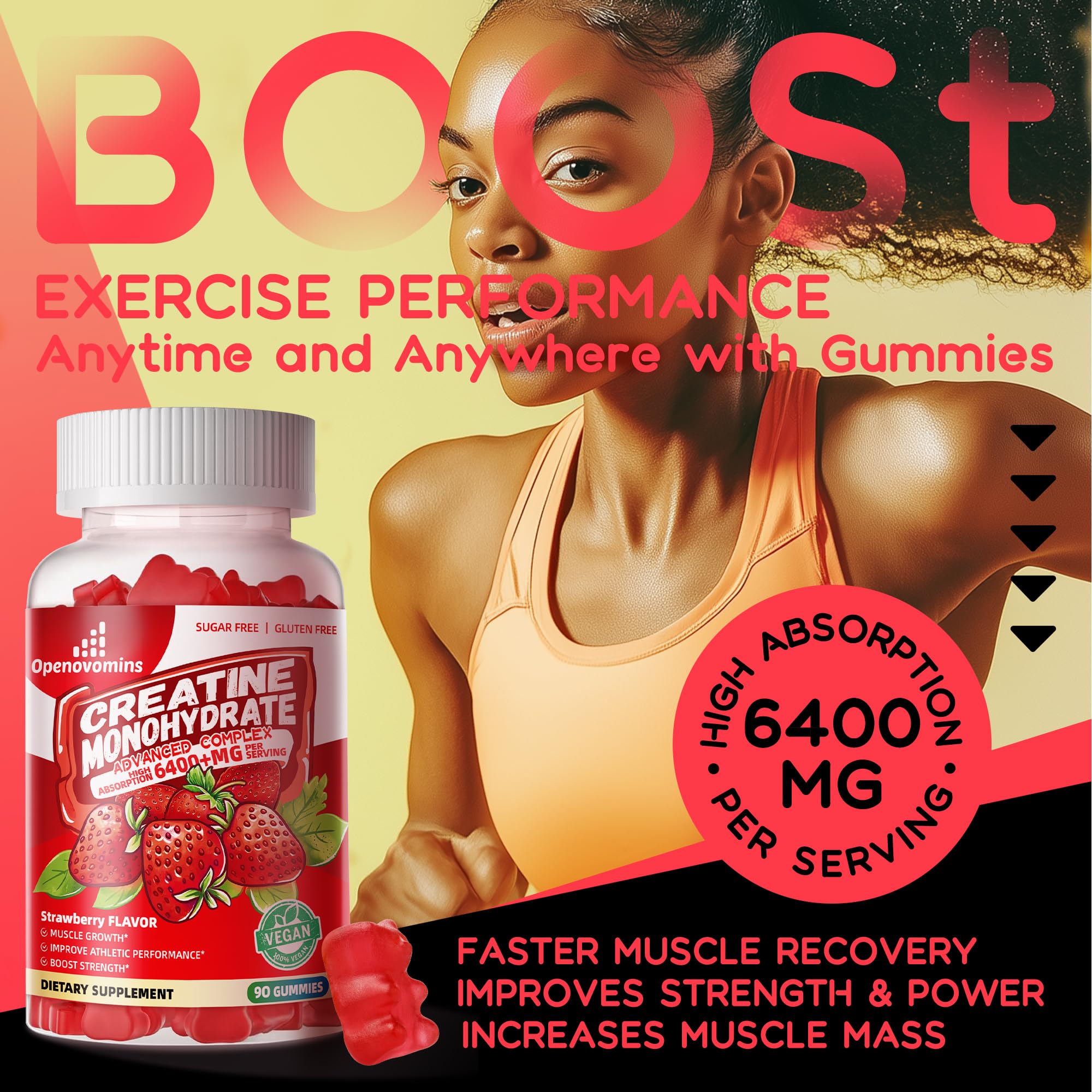 Creatine Monohydrate Gummies Complex for Men & Women -Advanced Formula W/L-Taurine + Vitamin B12, Sugar Free Chewable Supplement,90 Strawberry Gummies Openovomins buy supplements canada