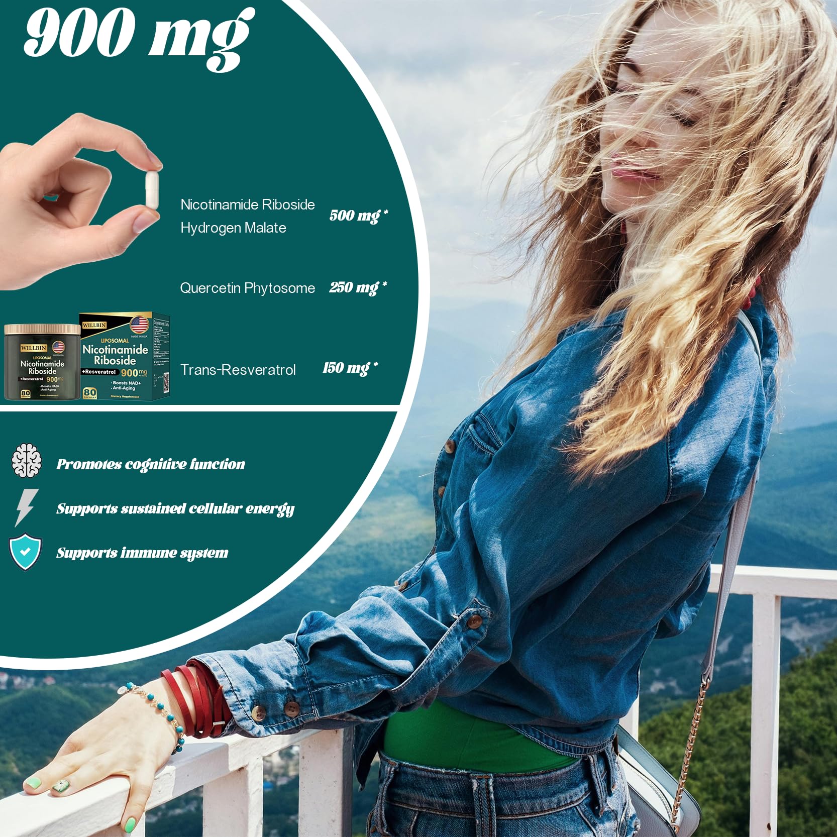 Willbin Liposomal NAD+ Supplement, Nicotinamide Riboside with Resveratrol, NAD Nicotinamide Riboside Boost Energy Focus Anti-Aging for Women & Men - 80 Vegan Capsules Willbin buy supplements canada