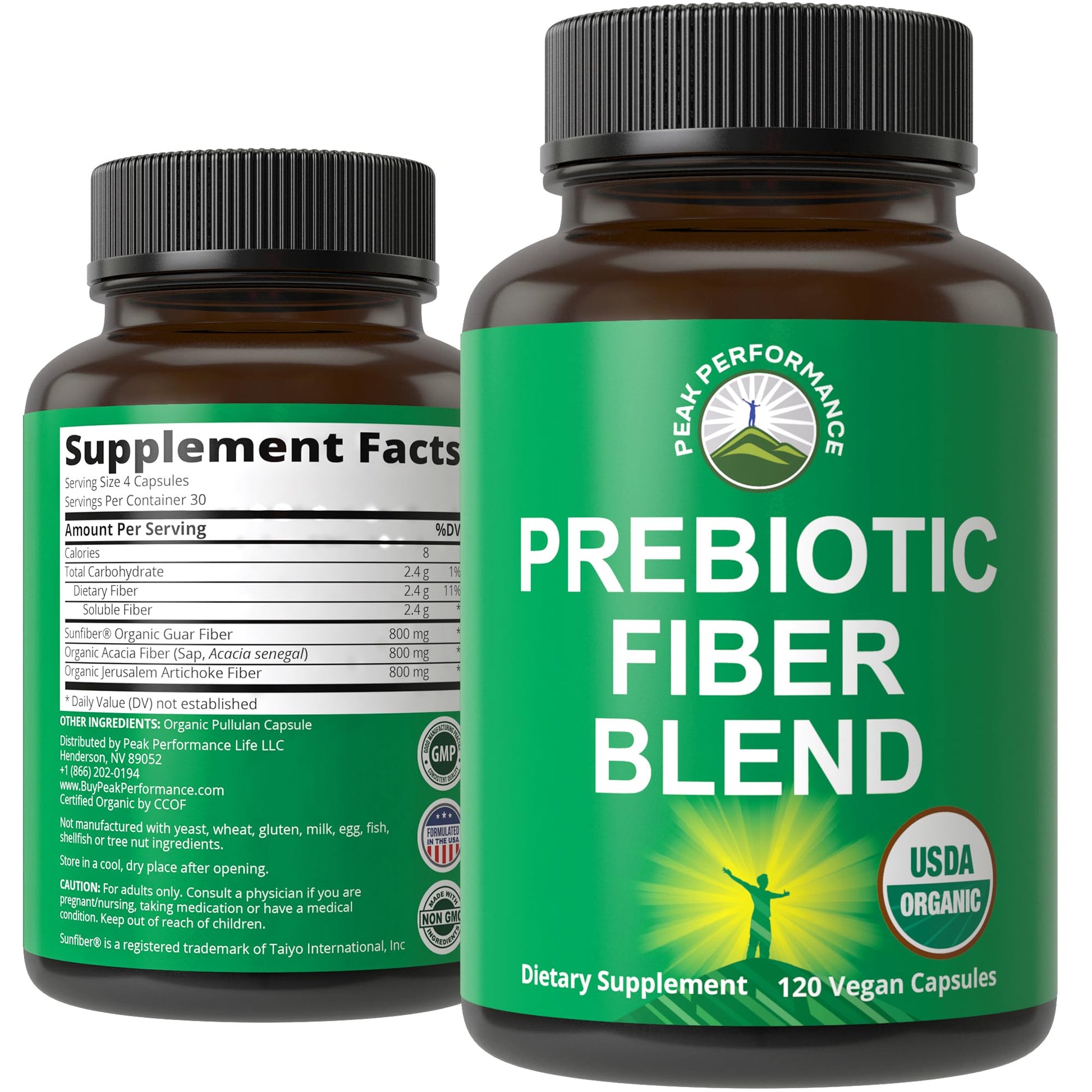 USDA Organic 3-in-1 Prebiotic Fiber - Vegan Capsules for Gut, Digestive Health. Raw Whole Food Plant Based Prebiotics Pills Supplement with Inulin (Jerusalem Artichoke), Acacia Fibers, SunFiber Peak Performance buy supplements canada