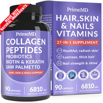 27-in-1 Hair Skin and Nails Vitamins (6810mg) with Biotin 10000mcg - Collagen Supplements for Men and Women - Keratin Supplements with Probiotics PrimeMD buy supplements canada