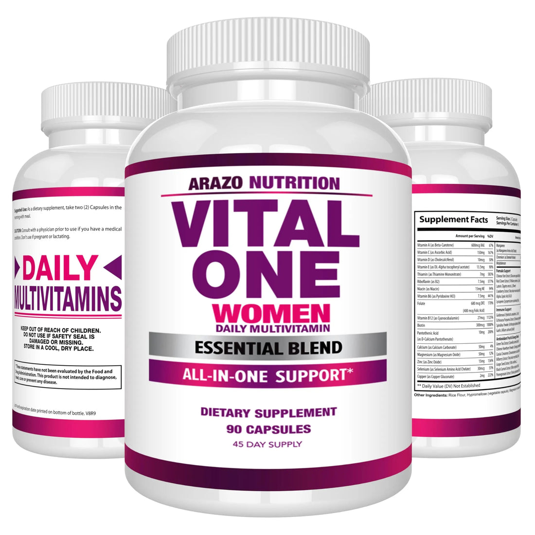 Arazo Nutrition Vital One Multivitamin for Women - Daily Wholefood Supplement - 90 Vegan Capsules Arazo Nutrition buy supplements canada