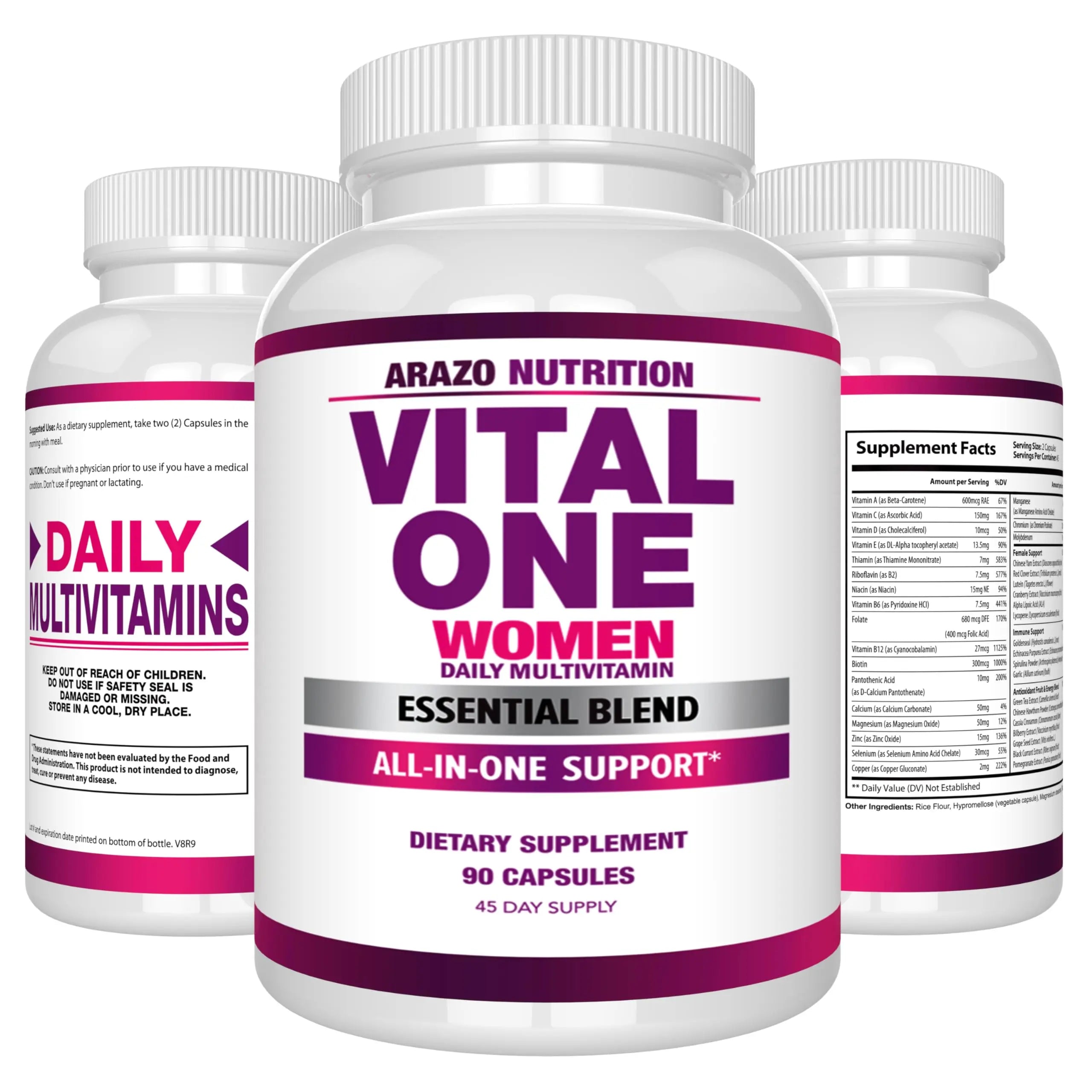 Arazo Nutrition Vital One Multivitamin for Women - Daily Wholefood Supplement - 90 Vegan Capsules Arazo Nutrition buy supplements canada