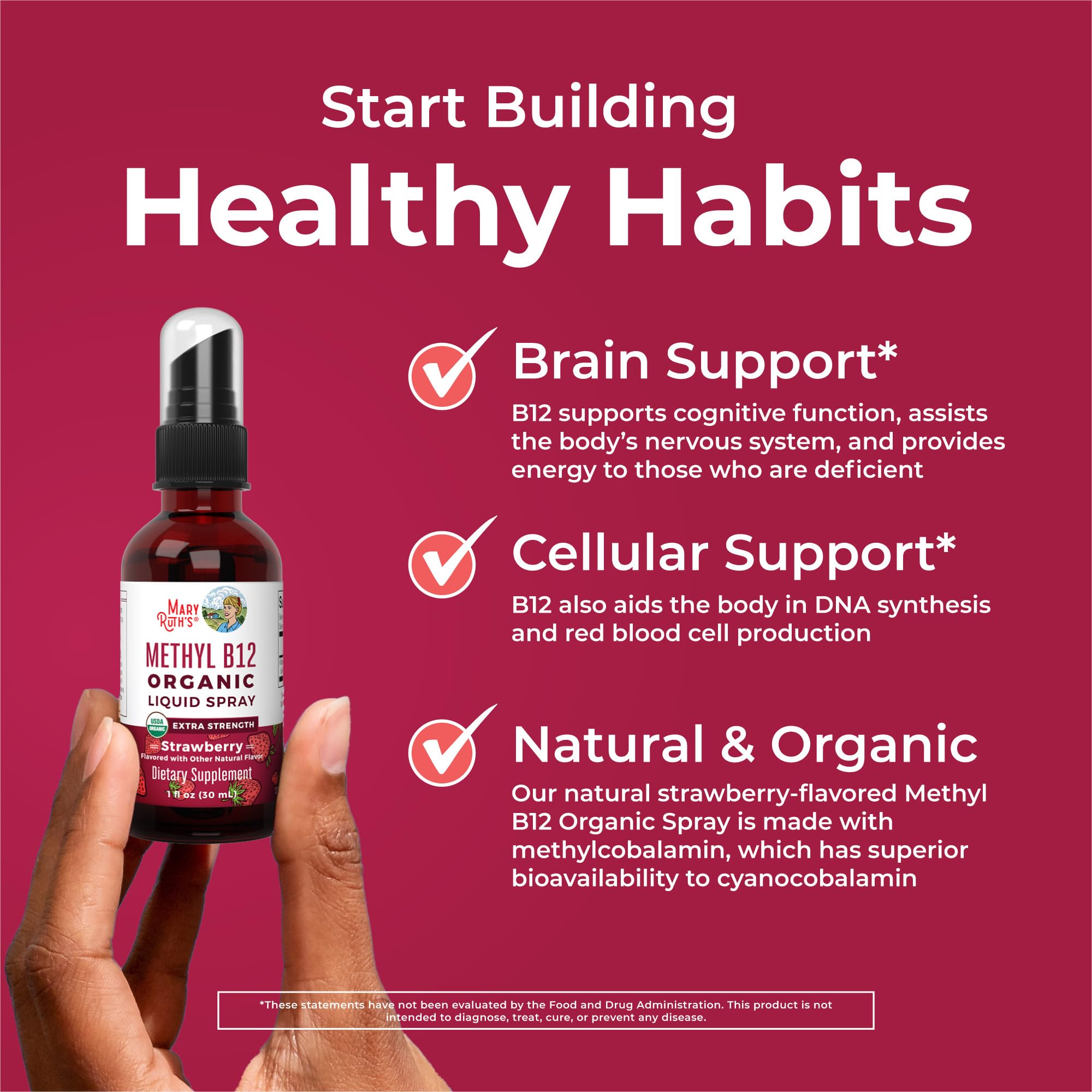 MaryRuth Organics Vitamin B12 Liquid Spray | Vegan, Non-GMO, Gluten-Free | USDA Organic Supplement | Energy & Nervous System Support | B12 Vitamins for Women & Men | 720 mcg | 1 Fl Oz MARYRUTH'S buy supplements canada