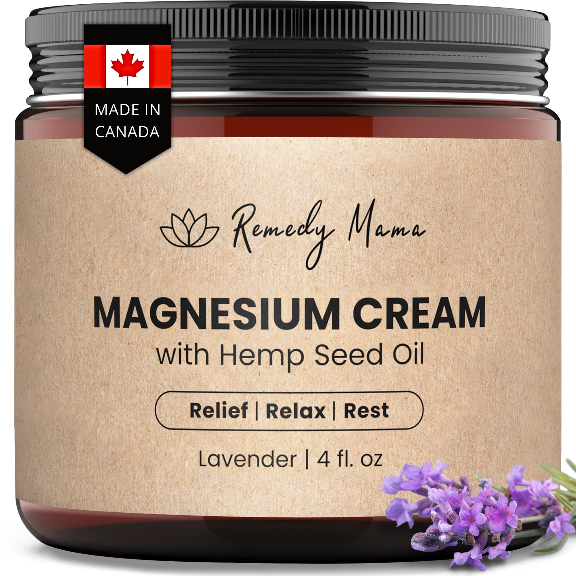 Remedy Mama Magnesium Cream for Sleep, Cramps & Muscle Soreness – with Hemp Seed Oil, Jojoba, Shea & Mango Butter – Natural, Skin-Friendly & Safe for Kids – Lavender – 4oz Glass Jar – Made in Canada Remedy Mama buy supplements canada