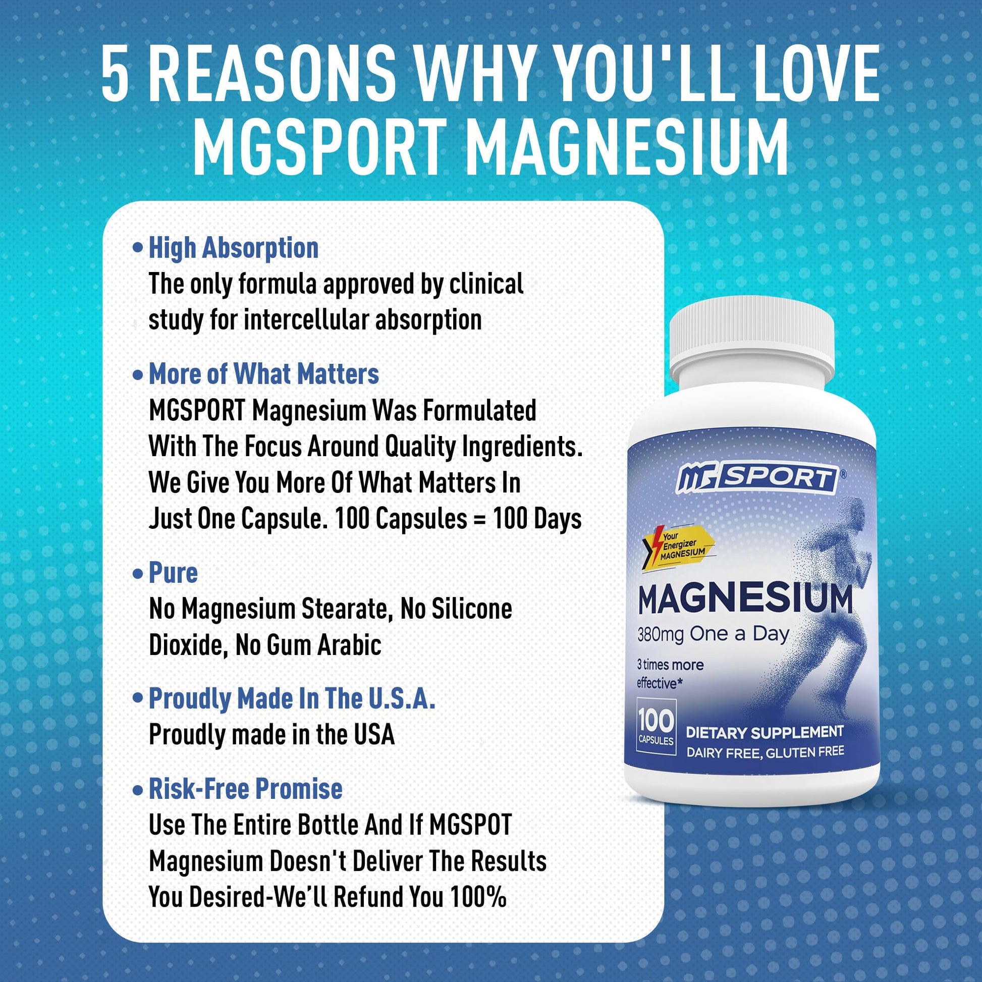 MGSPORT Magnesium Supplement 380mg - High Absorption Magnesium Complex Formula with Vitamins B6, D, E - Supports Muscle Function and Sleep Quality - 100 Servings MgSport buy supplements canada