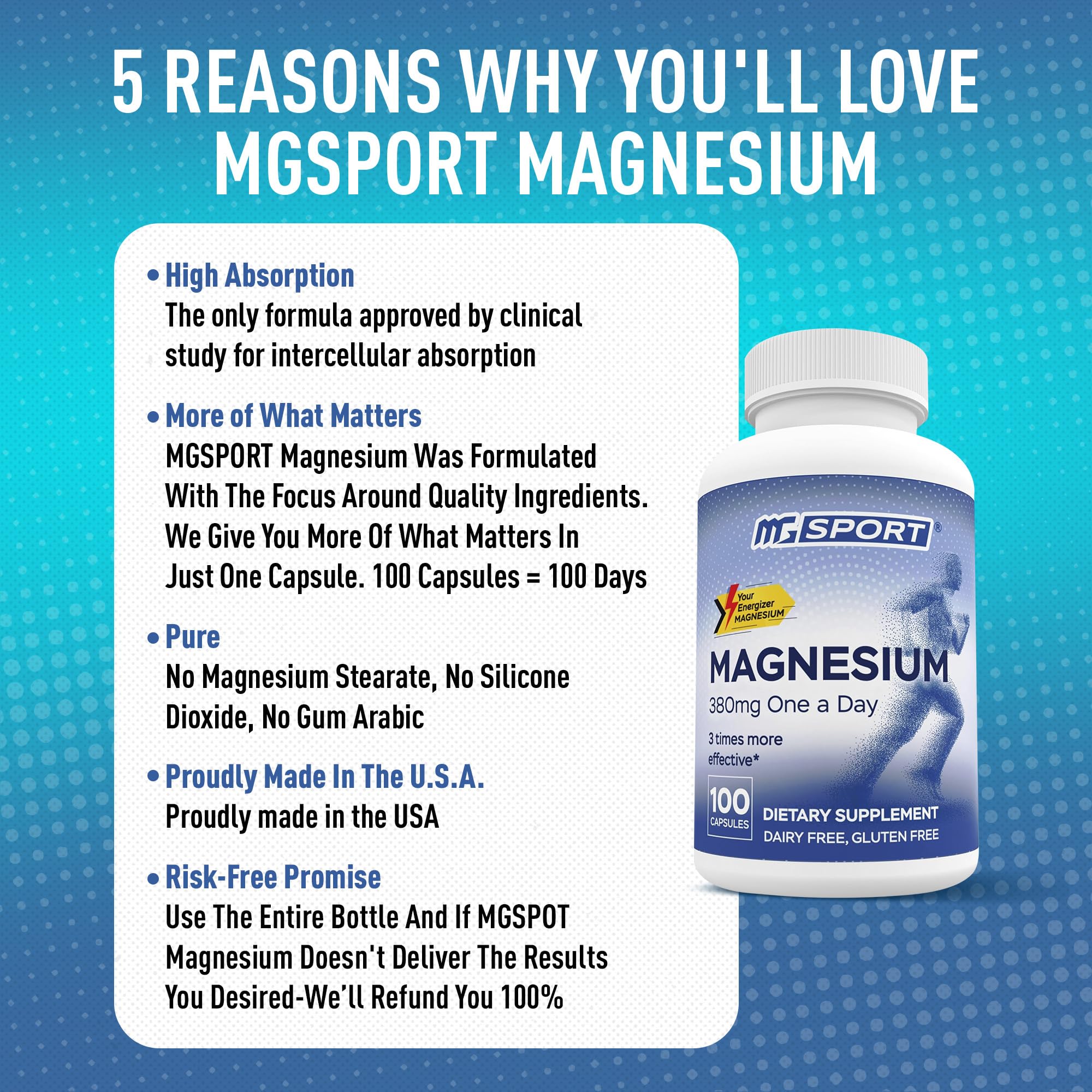 MGSPORT Magnesium Supplement 380mg - High Absorption Magnesium Complex Formula with Vitamins B6, D, E - Supports Muscle Function and Sleep Quality - 100 Servings MgSport buy supplements canada