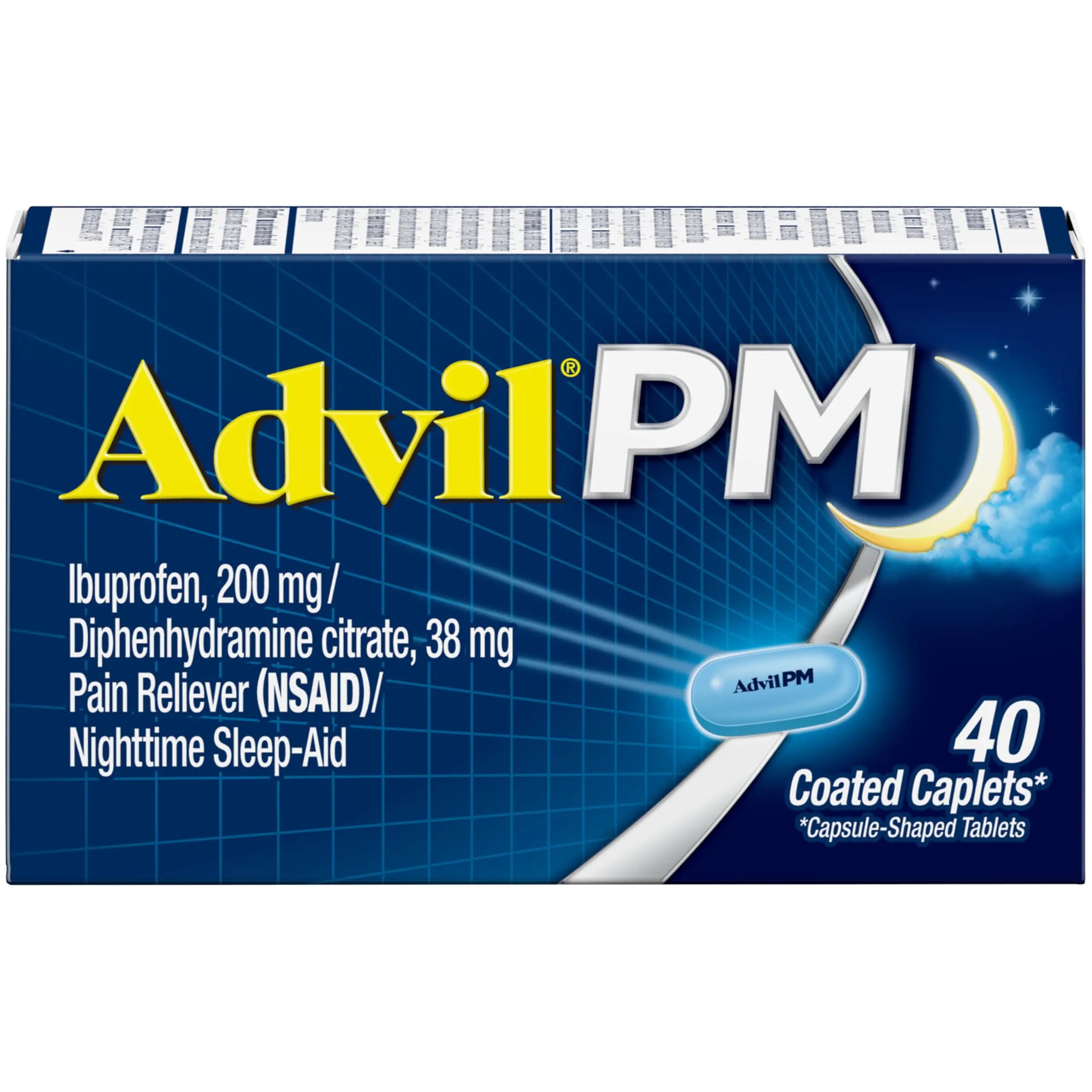Advil PM Pain Reliever and Nighttime Sleep Aid, Pain Medicine with Ibuprofen for Pain Relief and Diphenhydramine Citrate for a Sleep Aid - 40 Coated Caplets Advil buy supplements canada