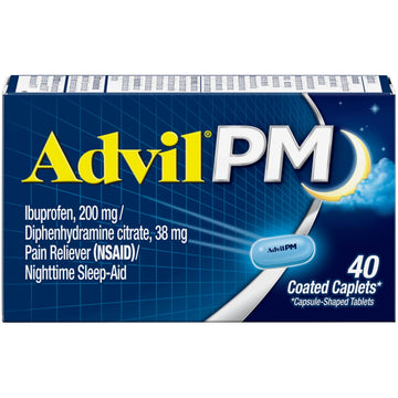 Advil PM Pain Reliever and Nighttime Sleep Aid, Pain Medicine with Ibuprofen for Pain Relief and Diphenhydramine Citrate for a Sleep Aid - 40 Coated Caplets Advil buy supplements canada