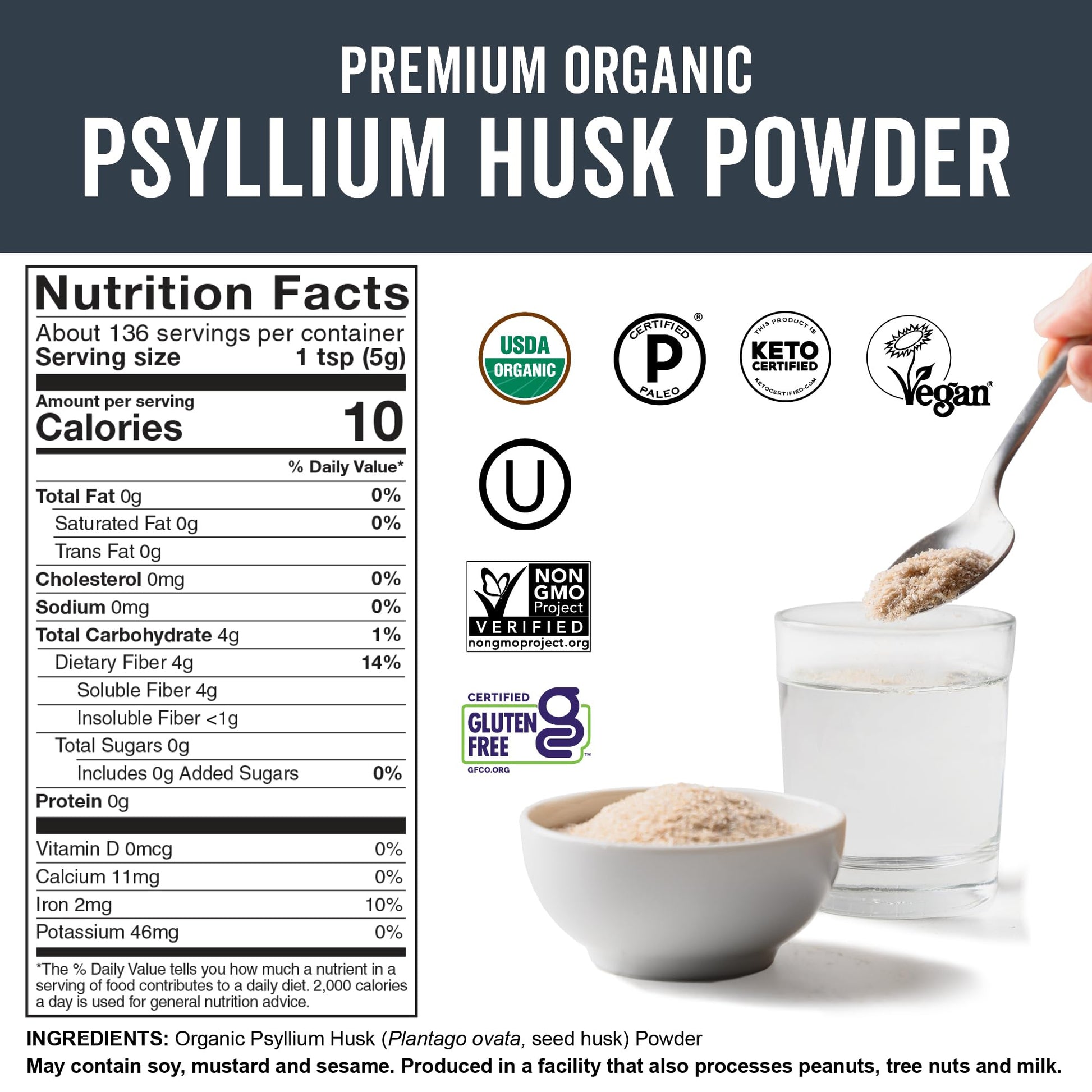 Viva Naturals Organic Psyllium Husk Powder, 24 oz – Finely Ground, Unflavored, Vegan, Keto, Paleo, Non-GMO Plant-Based Superfood, Good Source of Fiber for Gluten-Free Baking, Juices & Smoothies Viva Naturals buy supplements canada