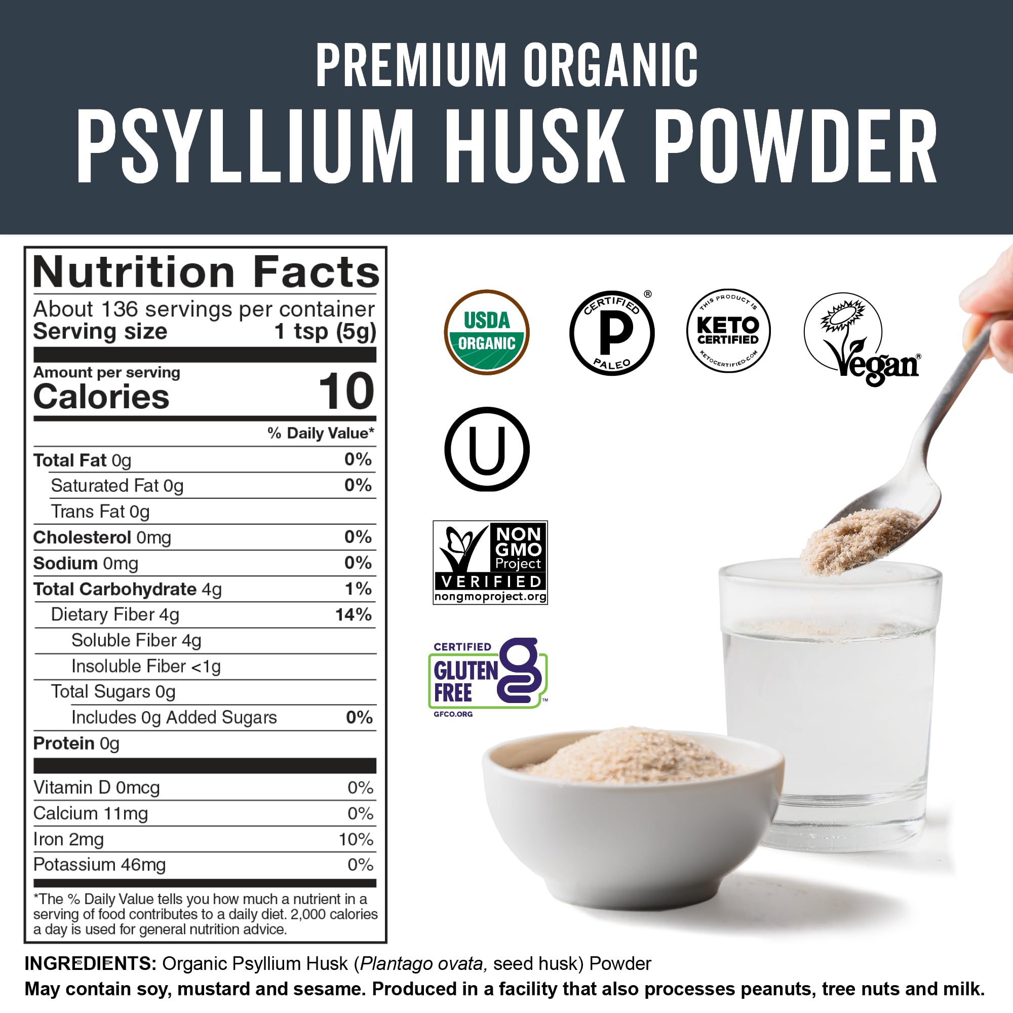 Viva Naturals Organic Psyllium Husk Powder, 24 oz – Finely Ground, Unflavored, Vegan, Keto, Paleo, Non-GMO Plant-Based Superfood, Good Source of Fiber for Gluten-Free Baking, Juices & Smoothies Viva Naturals buy supplements canada