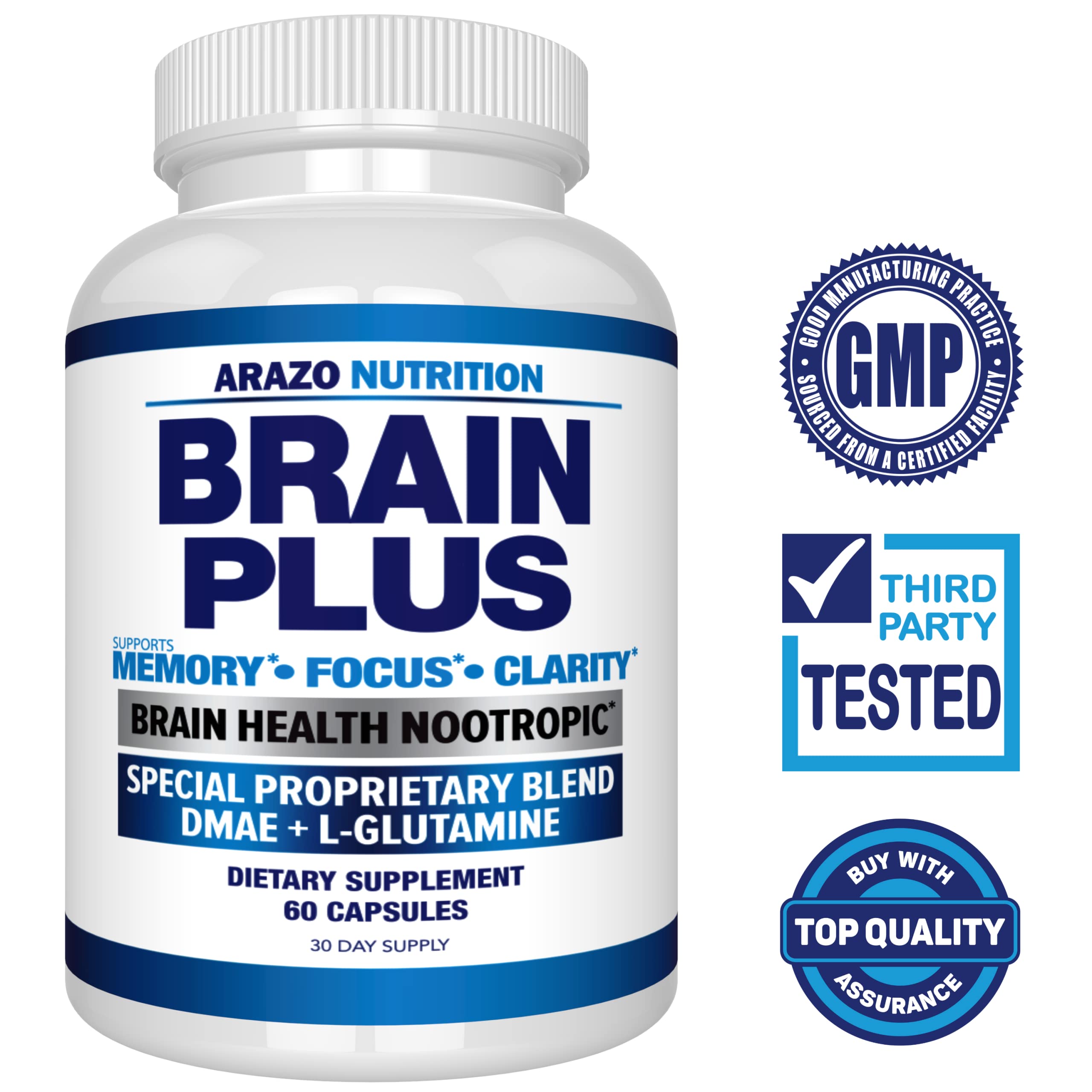 Arazo Nutrition Premium Brain Function Supplement – Memory, Focus, Clarity – Nootropic Booster with DMAE, Bacopa Monnieri, L-Glutamine, Multi Vitamins, Multi Minerals Arazo Nutrition buy supplements canada