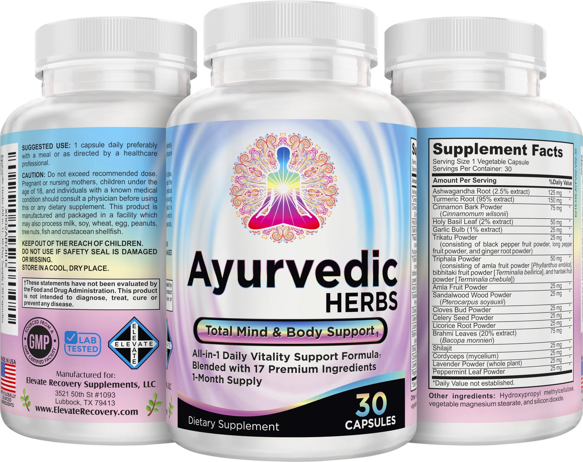 Ayurvedic Herbs 17-in-1 Supplement | Mind & Body Balance | Ayurveda Health Support Blend | Ayurvedic Supplements | 1-Month Supply | 30 Capsules Elevate Recovery Supplements buy supplements canada