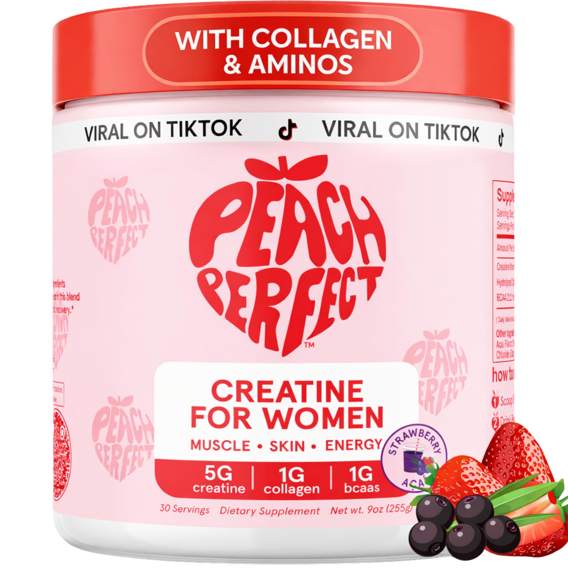 Peach Perfect Creatine Blend for Women – Micronized Creatine Monohydrate with BCAA & Collagen for Glute Strength Support – Strawberry Acai – 30 Servings Peach Perfect buy supplements canada
