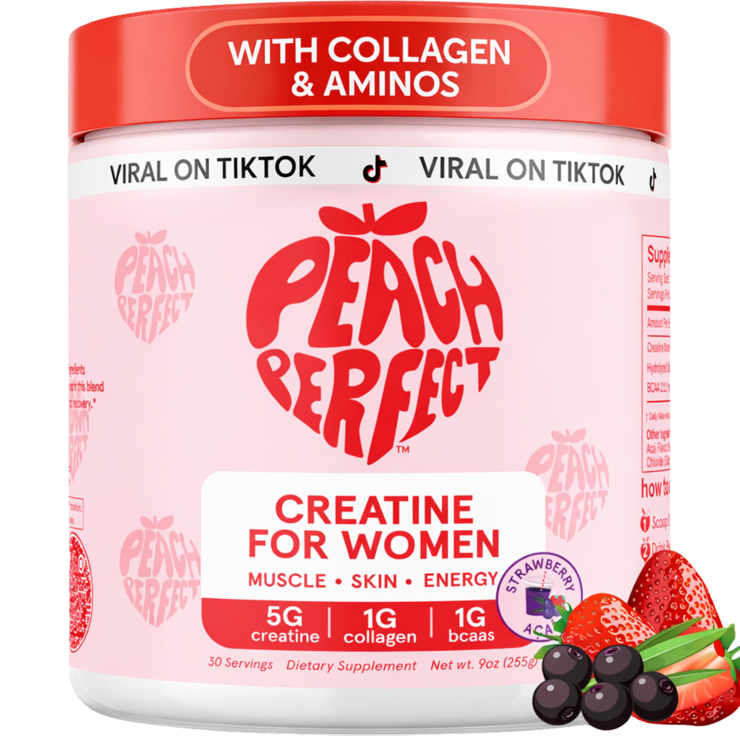 Peach Perfect Creatine Blend for Women – Micronized Creatine Monohydrate with BCAA & Collagen for Glute Strength Support – Strawberry Acai – 30 Servings Peach Perfect buy supplements canada