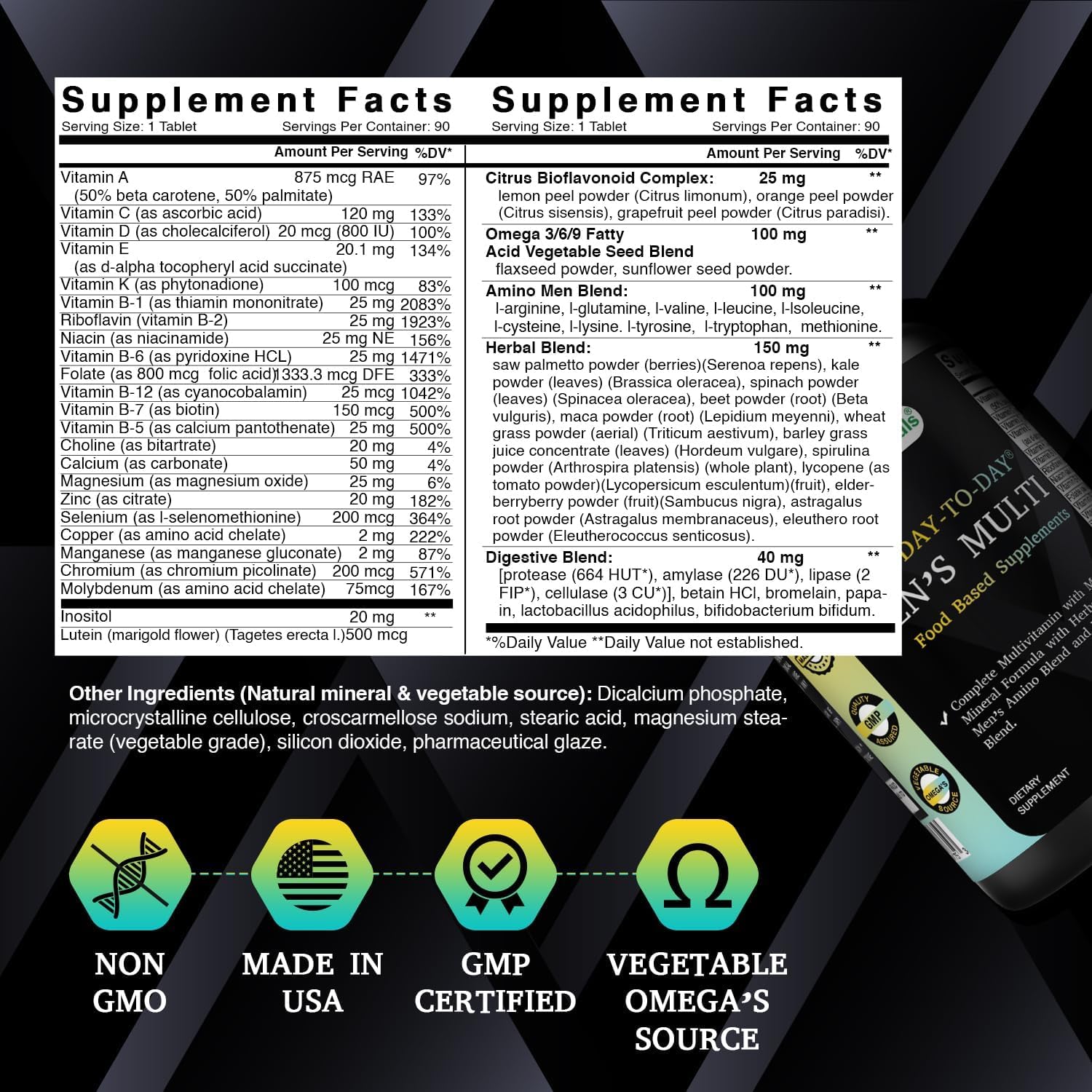 Best Naturals Day-to-Day Men's Multivitamin Food Based Supplement with Vitamin A, L-Arginine, L-Glutamine, L-Lysine- 90 Tablets Best Naturals buy supplements canada