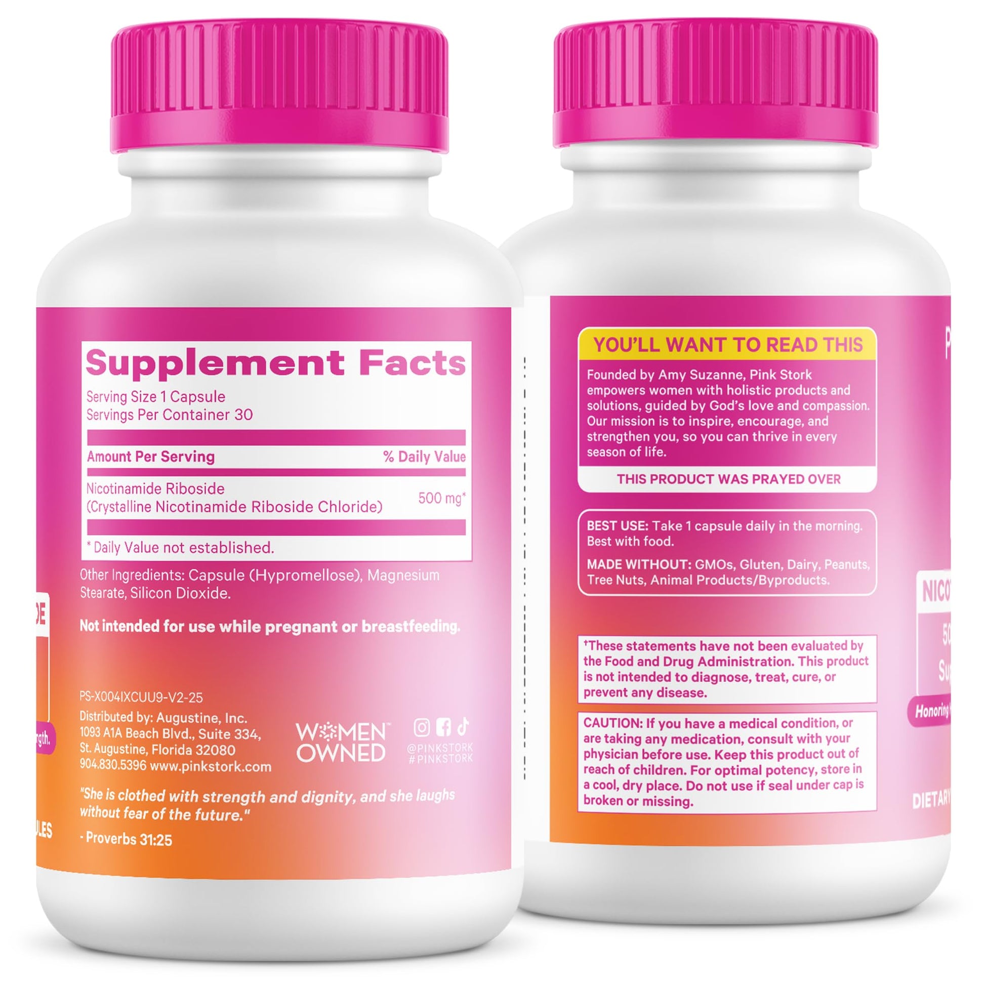 Pink Stork NAD+ Supplement for Women | 500mg Nicotinamide Riboside NR | Clinically-Studied Pure NMN Powder | Brain + Cognitive Support |Energy, Skin Essentials Over 30 | 1 Month Supply Pink Stork buy supplements canada