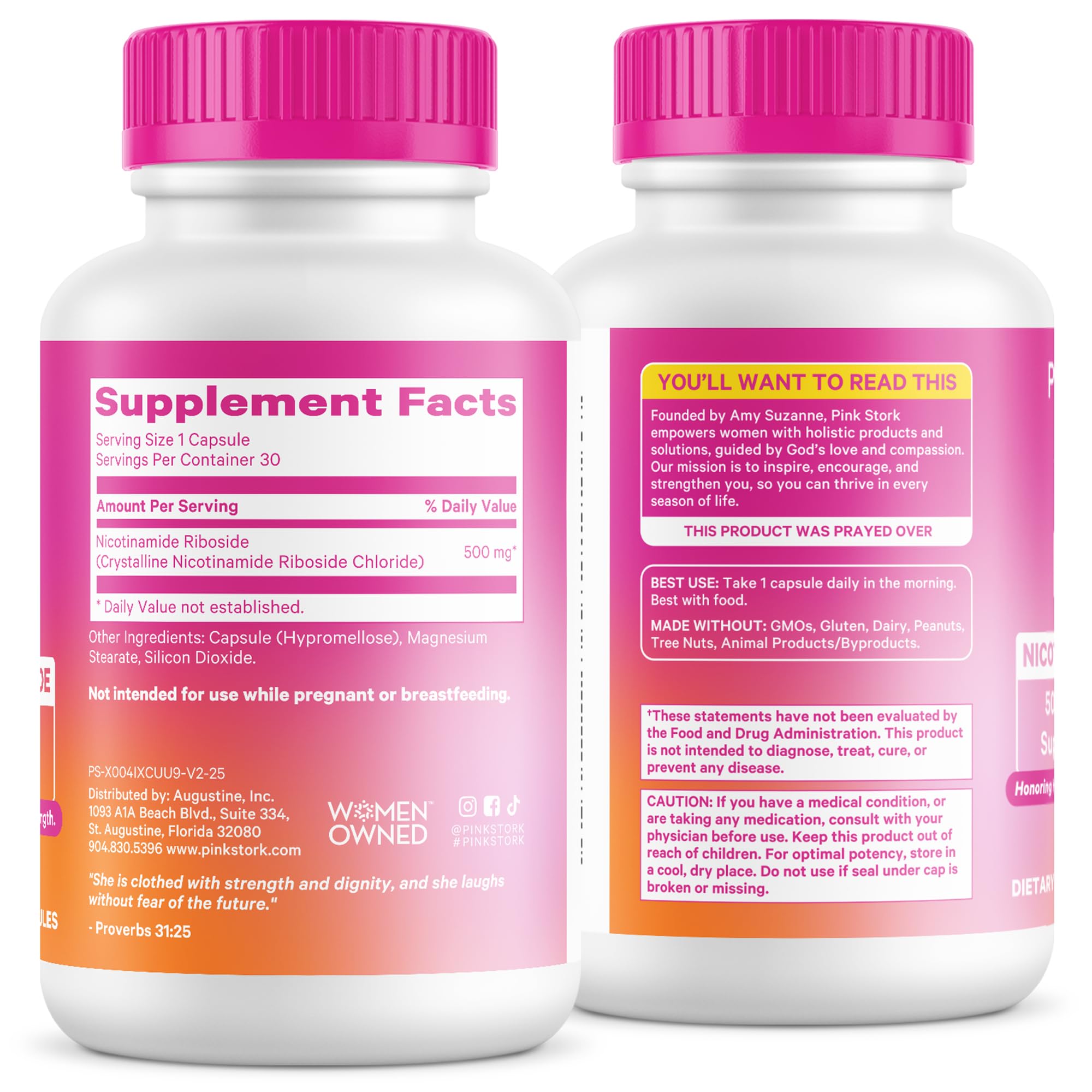 Pink Stork NAD+ Supplement for Women | 500mg Nicotinamide Riboside NR | Clinically-Studied Pure NMN Powder | Brain + Cognitive Support |Energy, Skin Essentials Over 30 | 1 Month Supply Pink Stork buy supplements canada