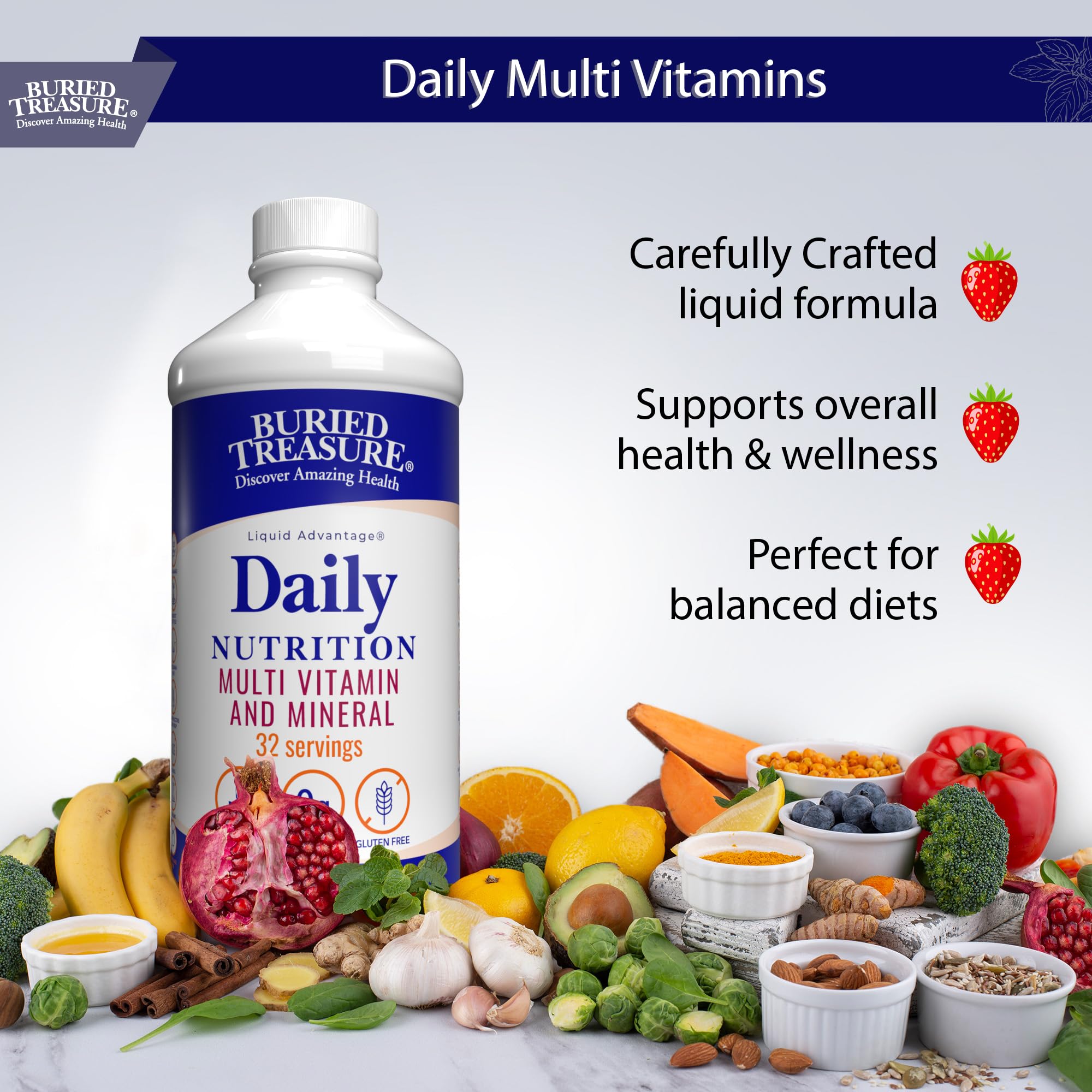 Buried Treasure Daily Nutrition Liquid Multivitamin and Mineral Supplement with Trace Minerals, Superfoods, Vitamin A, B-Complex, C, D, E, Methylfolate, Biotin, Magnesium, Zinc, Resveratrol, 32 serv Buried Treasure buy supplements canada