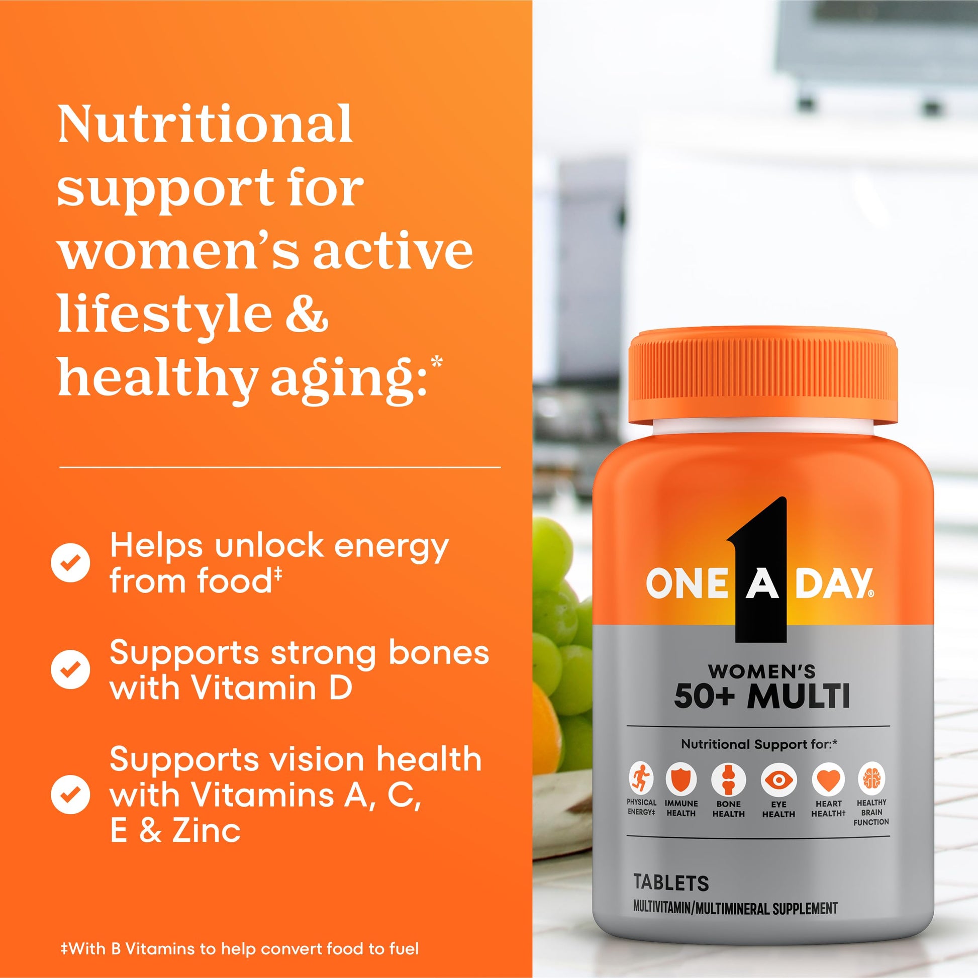 One A Day Multivitamin for Women 50 and Over Tablets, Womens Multivitamin 50 plus with Vitamins D, C, E, Zinc & Biotin, Daily Vitamins ONE A DAY buy supplements canada
