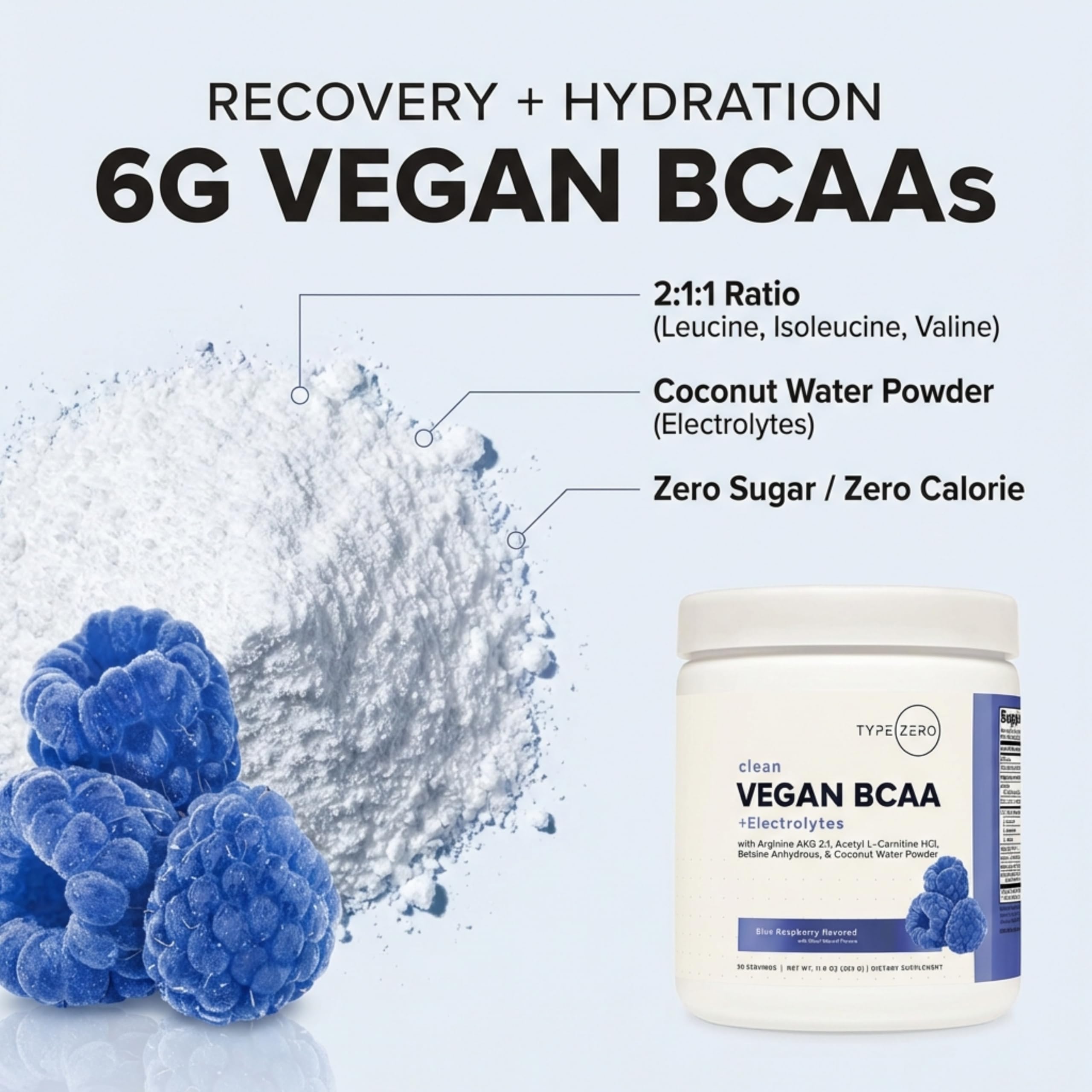 Type Zero Ultra Clean Vegan BCAA Powder + Electrolytes (Blue Raspberry | 6G) 2:1:1 Sugar-Free/No Sucralose BCAAs Amino Acids Supplement - BCAA Vegan Amino Acids After Workout Drink, 30 Servings Type Zero buy supplements canada