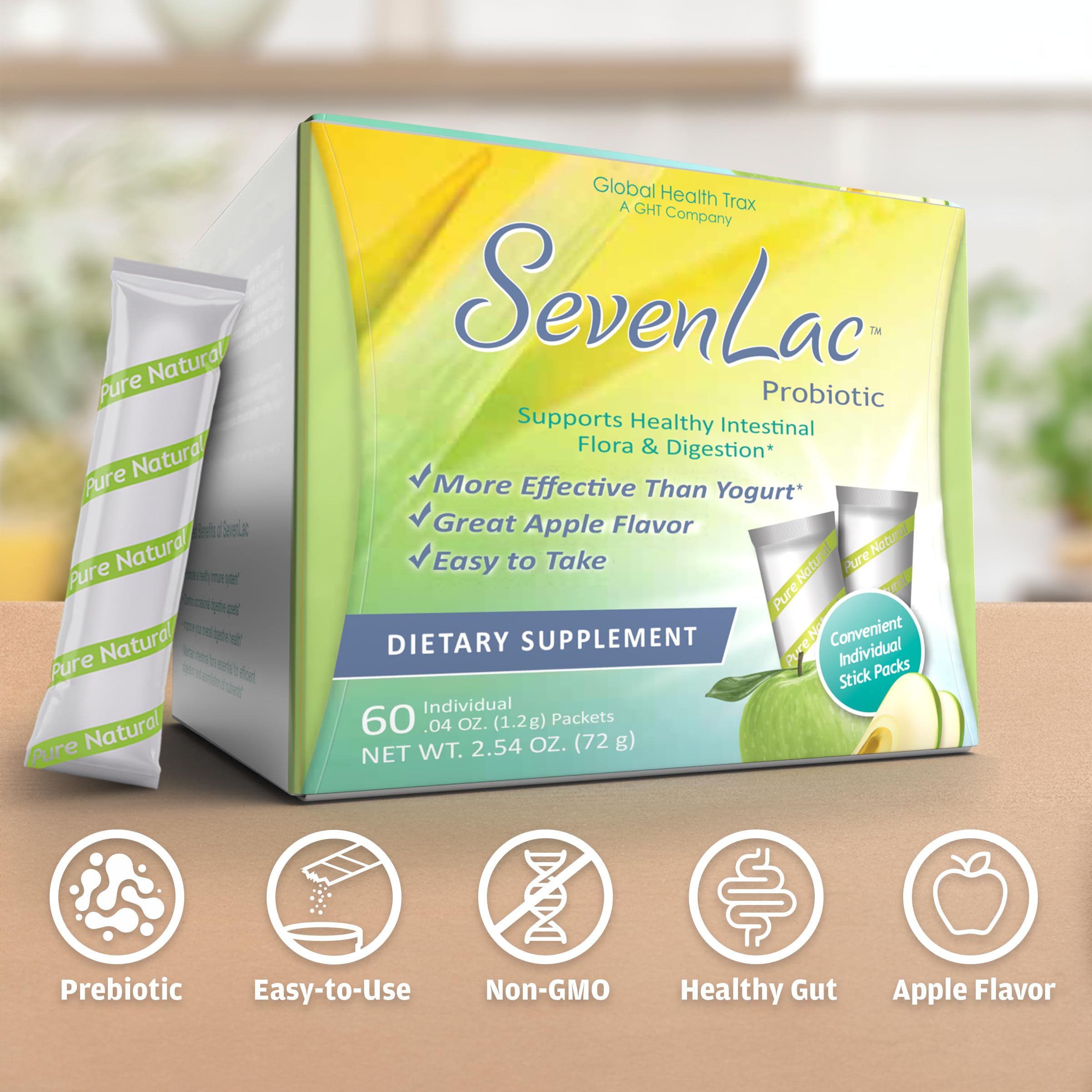 Global Health Trax SevenLac Apple Probiotic Powder Drink Mix, Probiotics for Women, Men, and Kids – Smooth Digestive Support - Relieves Constipation and Gas – 60 Packets, 2.54 Oz, Non-GMO, Gluten-Free ght Global Health Trax buy supplements canada