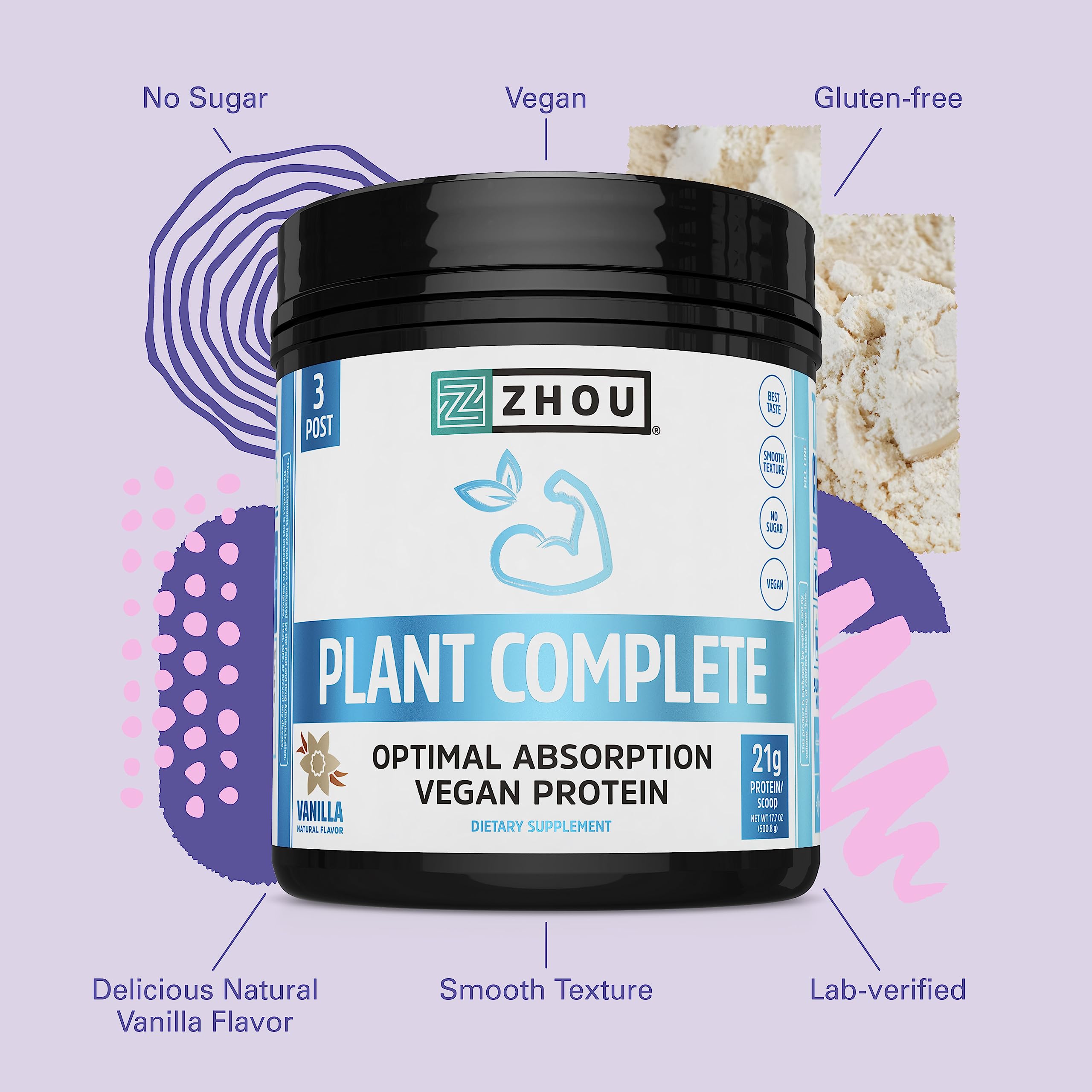 Zhou Nutrition Plant Based Vegan Protein Powder, Best Absorption Digest Score, Complete Zhou Nutrition buy supplements canada