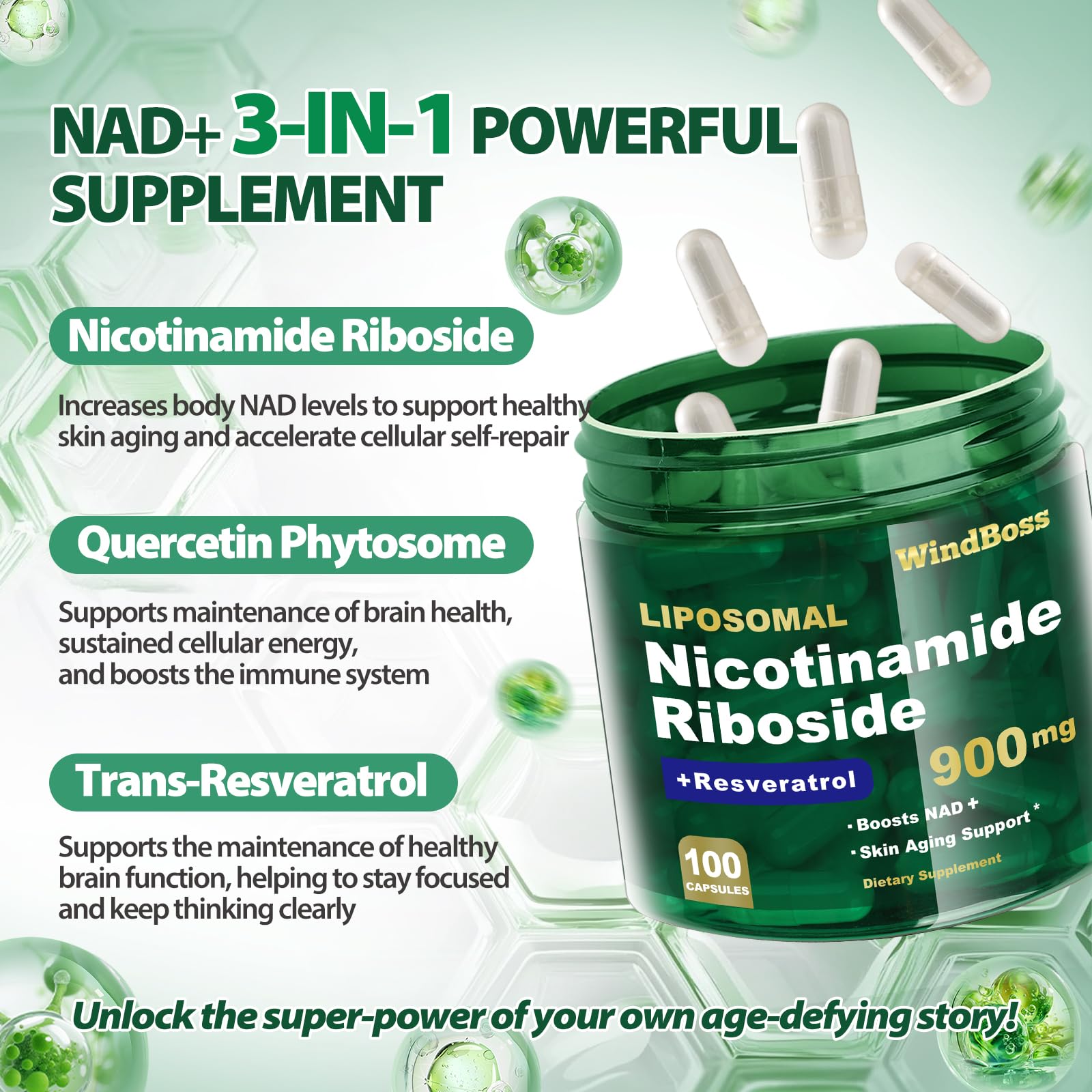 Windboss Liposomal NAD+ Supplement with Nicotinamide Riboside & Resveratrol, NAD Booster for Cellular Energy, Anti-Aging & Metabolism – NMN Alternative, NAD Supplement for Men & Women – 2pcs Windboss buy supplements canada
