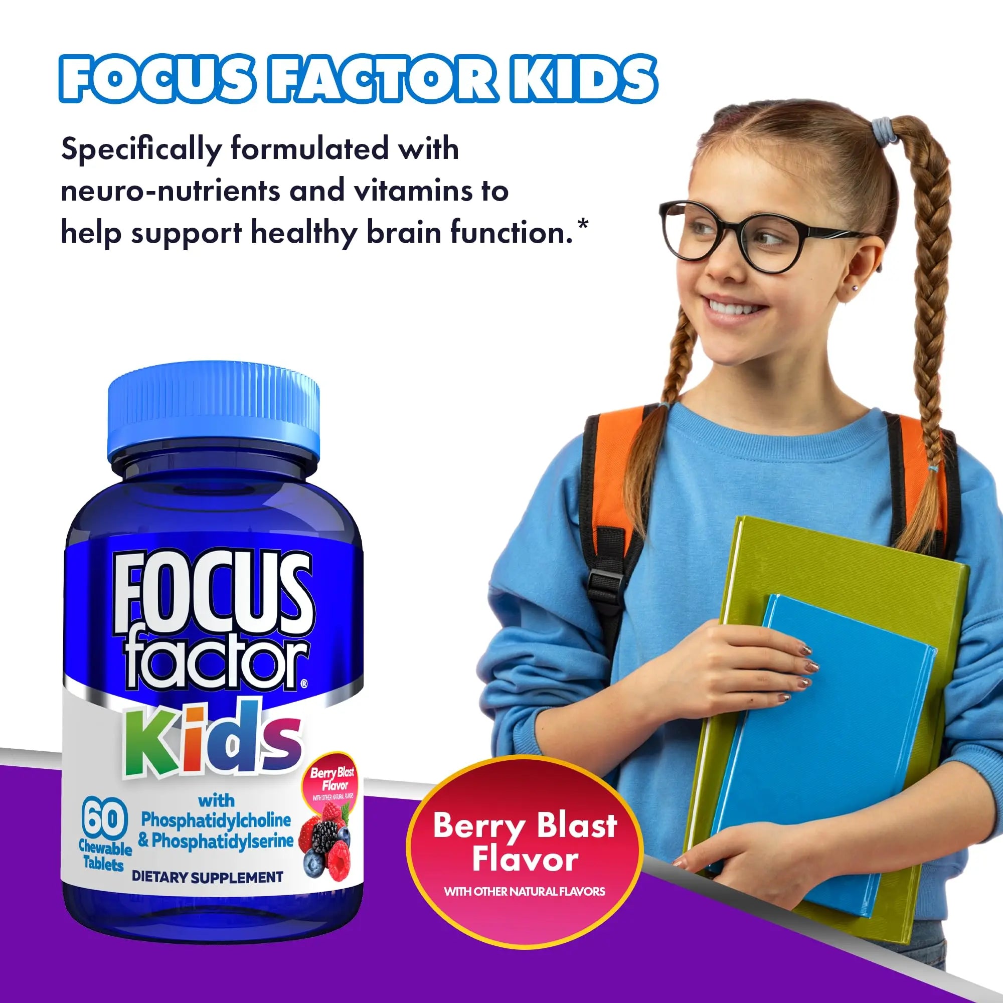 Focus Factor Kids Complete Daily Chewable Vitamins: Multivitamin & Neuro Nutrient (Brain Function) w/Vitamin B12, C, D3-60 Count Focus Factor buy supplements canada