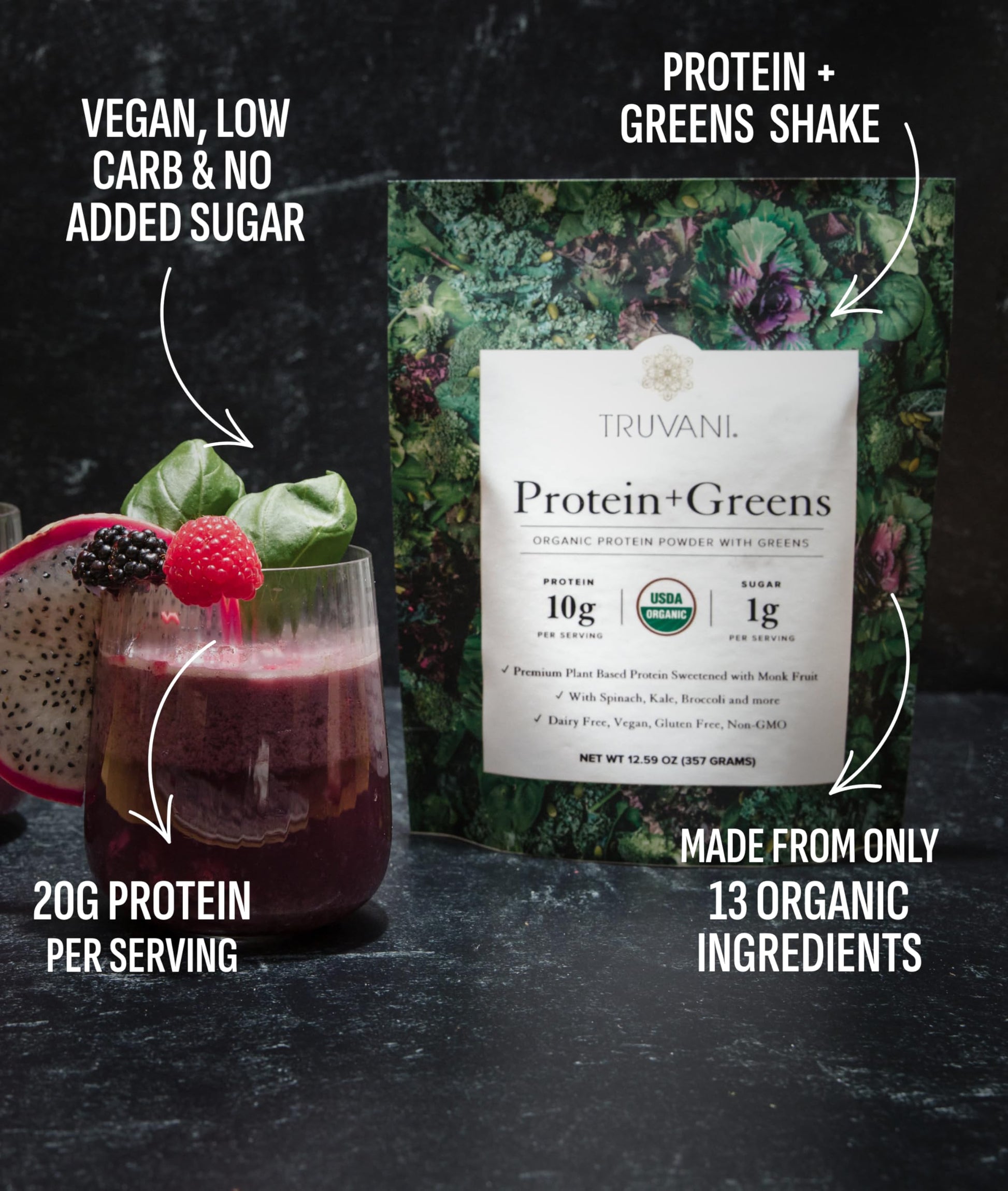 Truvani Protein + Greens Supplement | Spinach, Kale & Broccoli | 10g Organic Plant Based Protein | 20 Servings | USDA Organic | Gluten & Dairy Free Truvani buy supplements canada