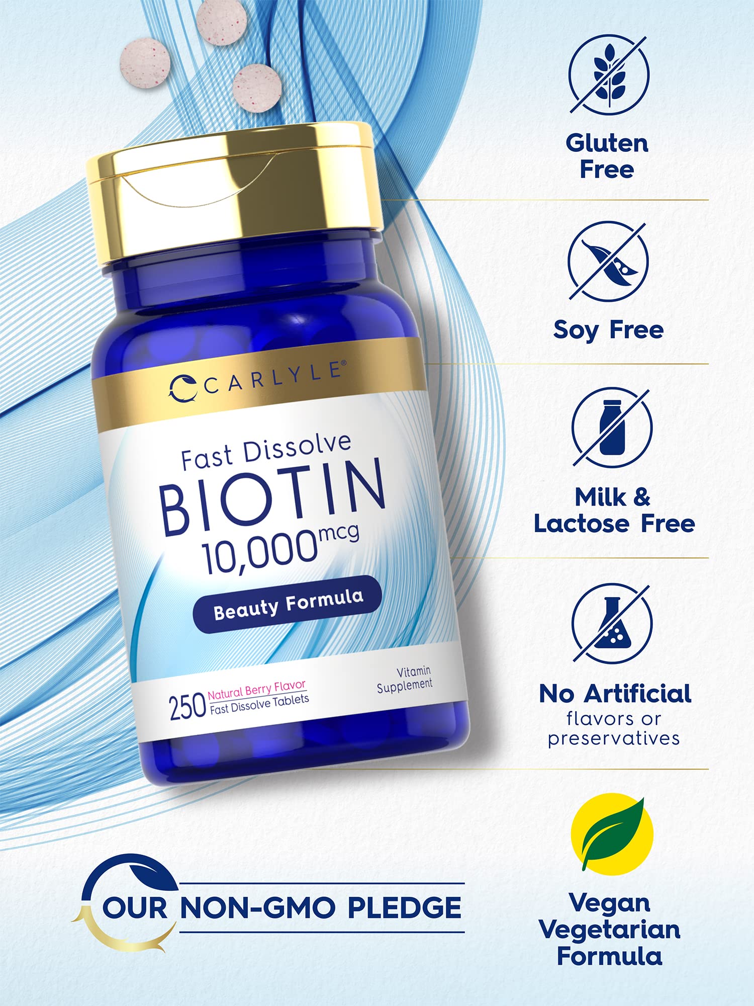 Carlyle Biotin 10000mcg | 250 Fast Dissolve Tablets | Max Strength | Vegetarian, Non-GMO, Gluten Free Supplement Carlyle buy supplements canada