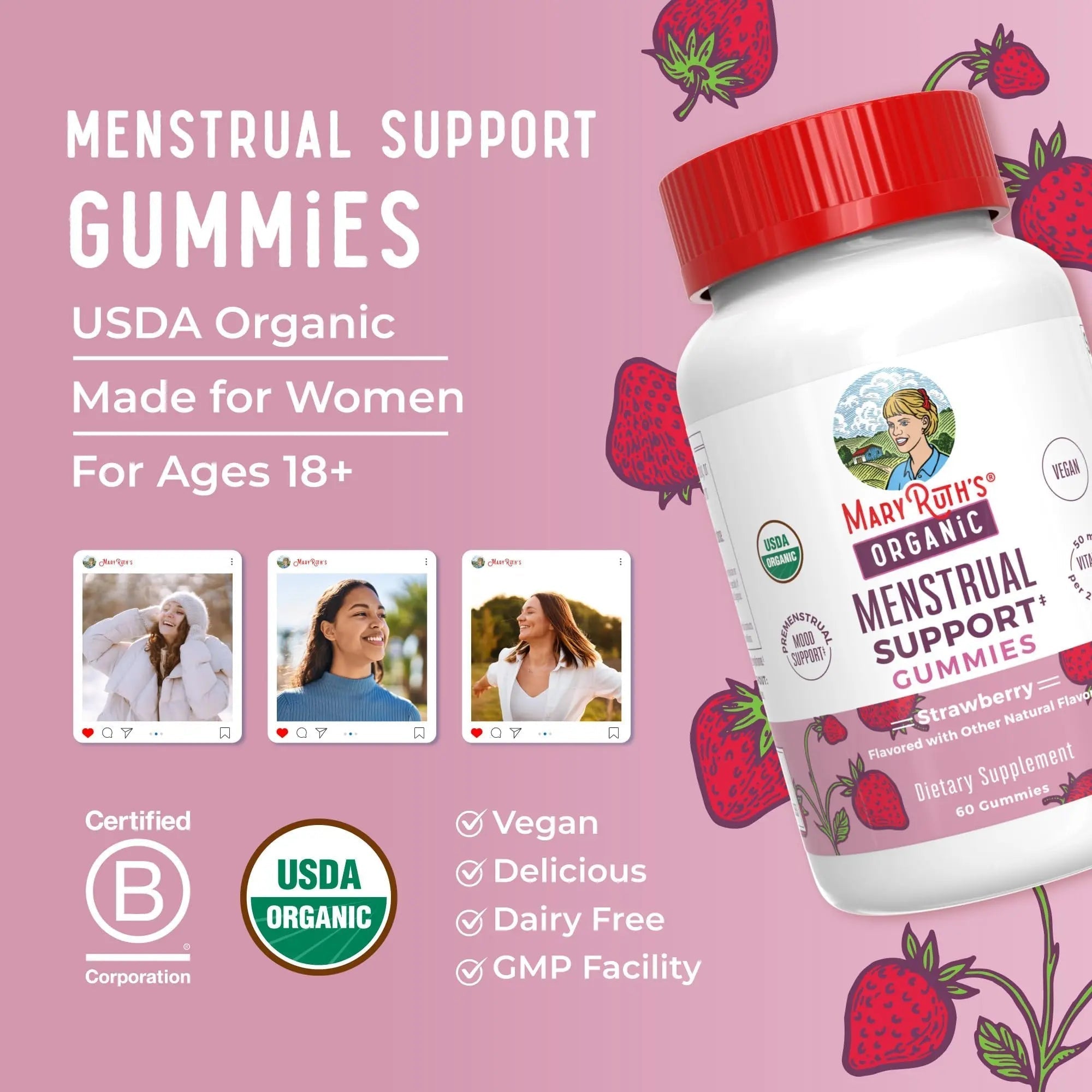 Organic Menstrual Support Gummies by MaryRuth's | for The Relief of Common Symptoms of Premenstrual Syndrome | PMS Support | Premenstrual Mood Support | USDA Organic | Non-GMO | Vegan | 30 Servings MARYRUTH'S buy supplements canada