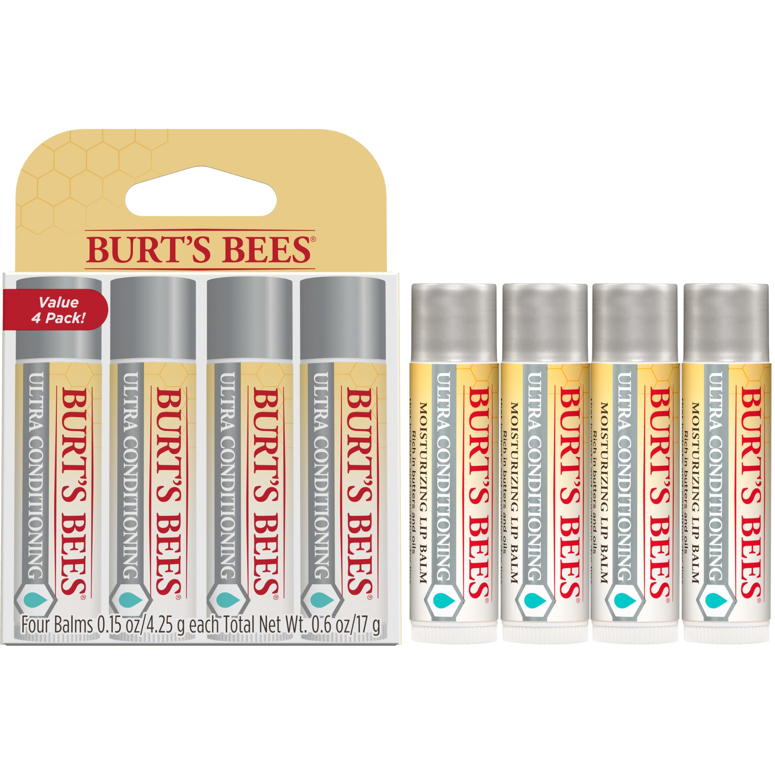 Burt's Bees Lip Balm, Moisturizing Lip Care, 100% Natural Origin, Ultra Conditioning with Shea, Cocoa & Kokum Butter (4 Pack) Burt's Bees buy supplements canada
