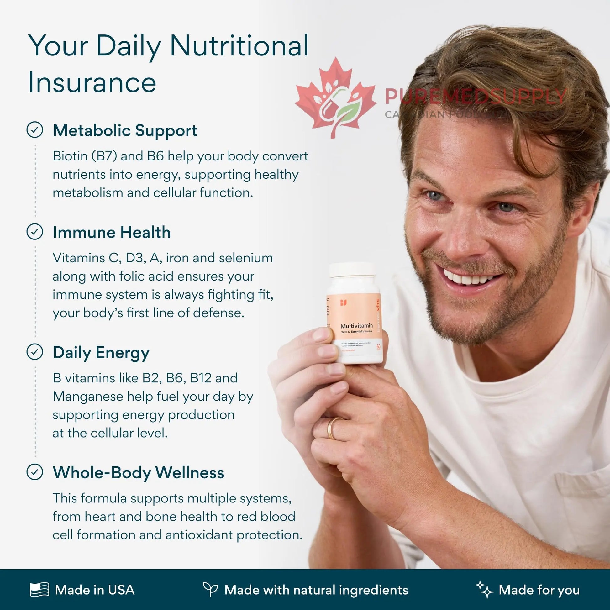 Bettervits Multivitamin for Women & Men | Womens Daily Multivitamin with 13 Essential Vitamins Iron, Iodine, Calcium and Biotin | Vitamins A, K2, D3, C, B1, B2, B3, B5, B6, B7, B9, B12 | 60 Capsules Bettervits buy supplements canada
