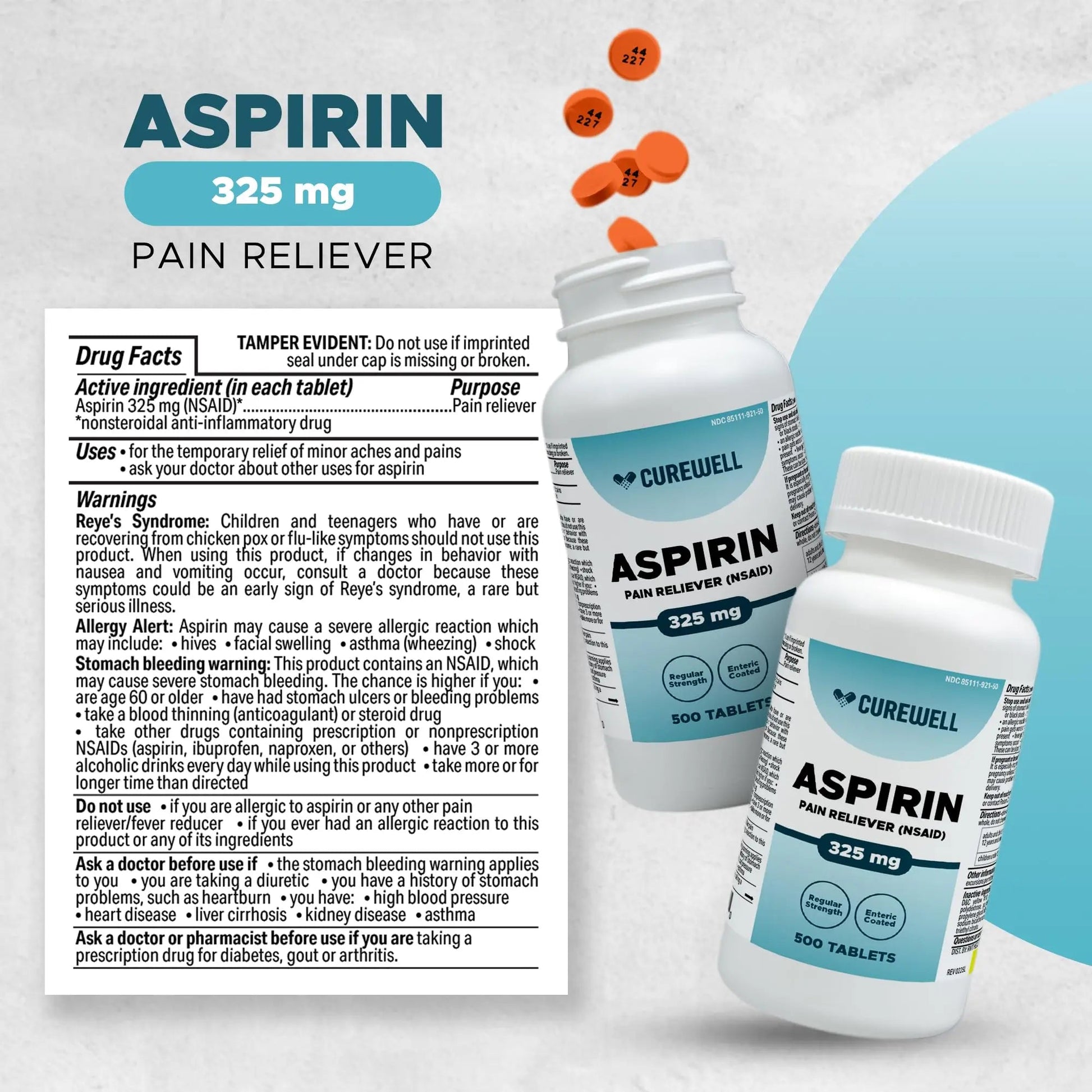 CUREWELL Enteric Coated Aspirin Tablets 325mg (500 Count) NSAID Pain Reliever & Fever Reducer Coated Aspirin for Adults - Regular Strength for Headache Arthritis Menstrual & Muscle Pain CUREWELL buy supplements canada